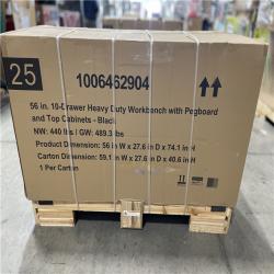 DALLAS LOCATION - Husky 56 in. W x 27.6 in. D 10-Drawer Matte Black Heavy-Duty Mobile Workbench with Pegboard and Top Cabinets