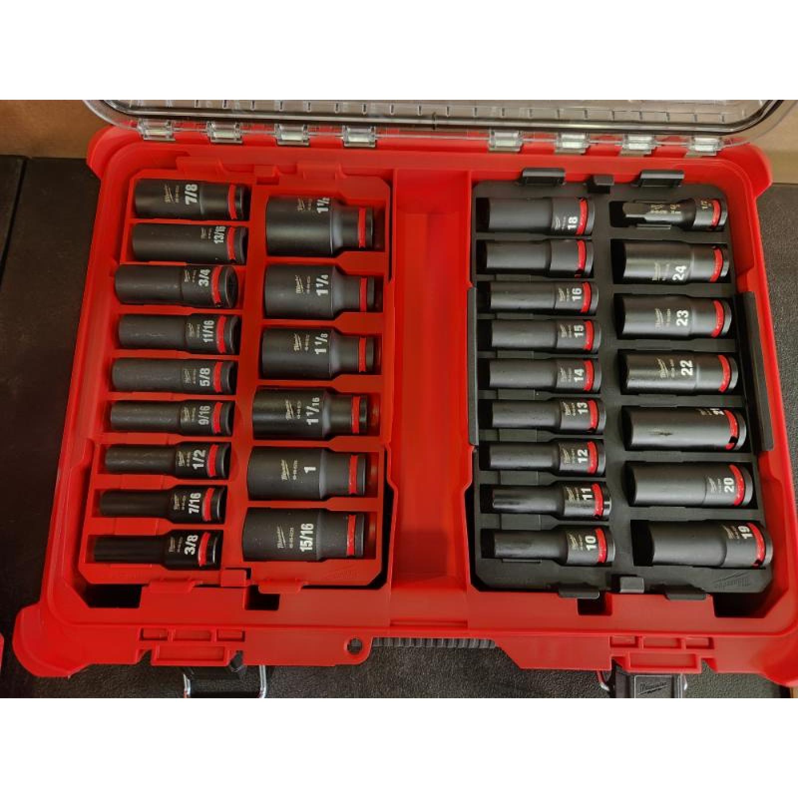 Phoenix NEW Milwaukee SHOCKWAVE Impact-Duty 1/2 in. Drive Metric and SAE Deep Well Impact PACKOUT Socket Set (31-Piece)