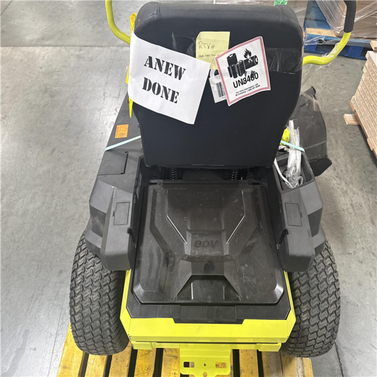 CALIFORNIA AS-IS RYOBI ZR3 80v BRUSHLESS SIT DOWN MOWER