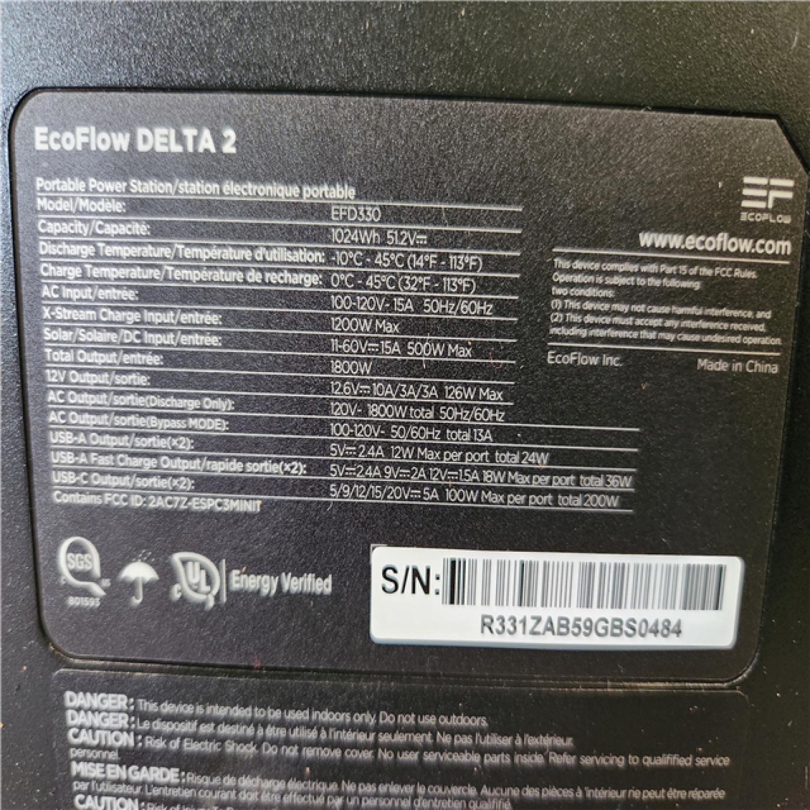 Phoenix Location LIKE NEW EcoFlow Battery Generator DELTA 2 Solar Generator, 1800W Output, 1024Wh LFP Power Station, Home Backup,Camping,Push-Button Start