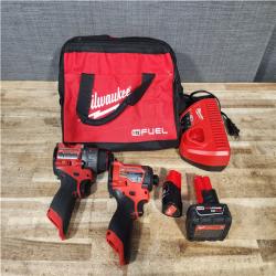 Houston Location AS-IS Milwaukee FUEL 12-Volt Lithium-Ion Brushless Cordless Hammer Drill and Impact Driver Combo Kit