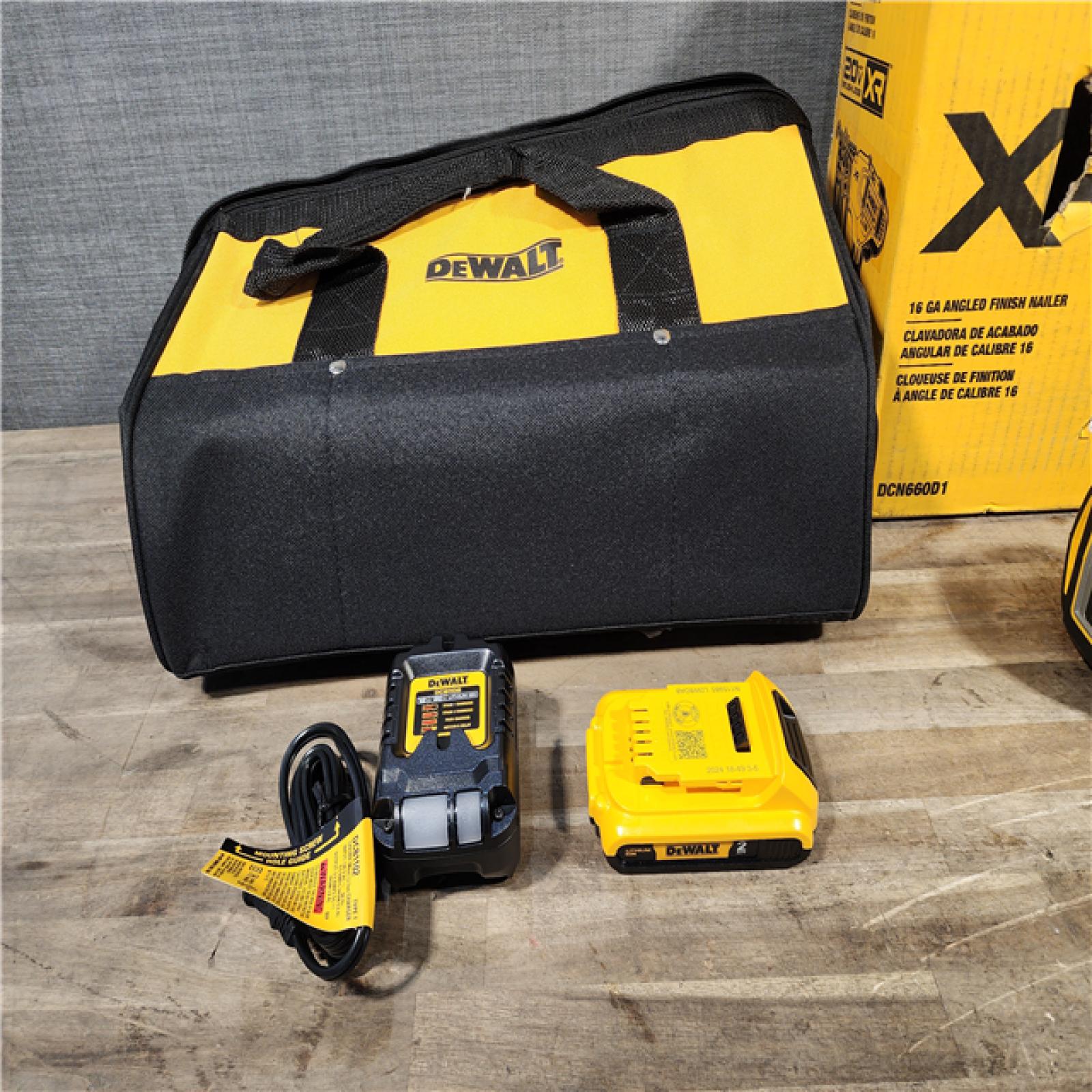 HOUSTON LOCATION - AS-IS DeWalt 20V 16 Gauge Cordless Angled Finish Nailer Kit W/ 2Ah Battery