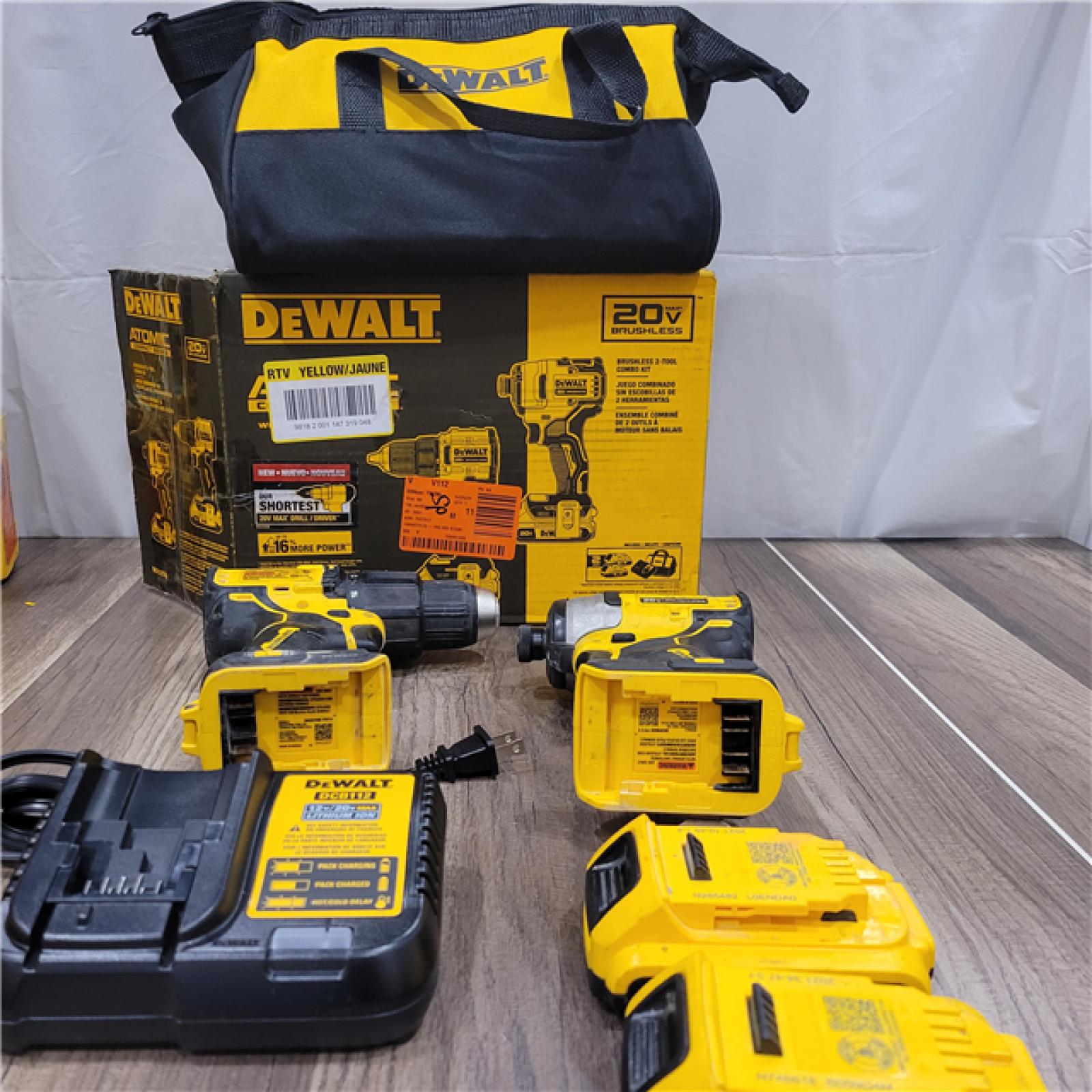 AS-IS DEWALT ATOMIC 20-Volt MAX Lithium-Ion Cordless Combo Kit (2-Tool) with (2) 2.0Ah Batteries, Charger and Bag