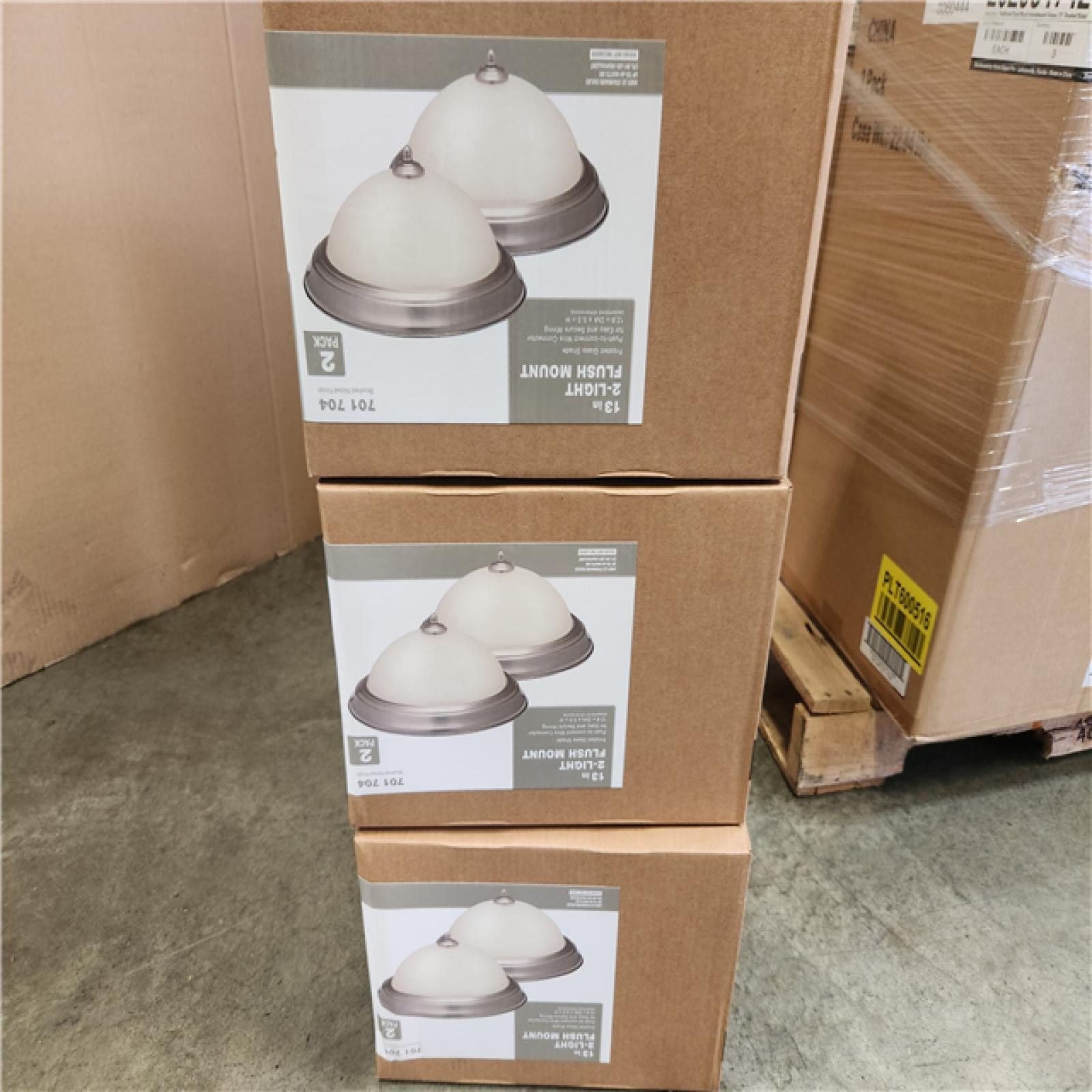 Phoenix NEW Commercial Electric 13 in. 2-Light Brushed Nickel Flush Mount with Frosted Glass Shade (3-Pack Per Box) Pallet (27-Boxes)
