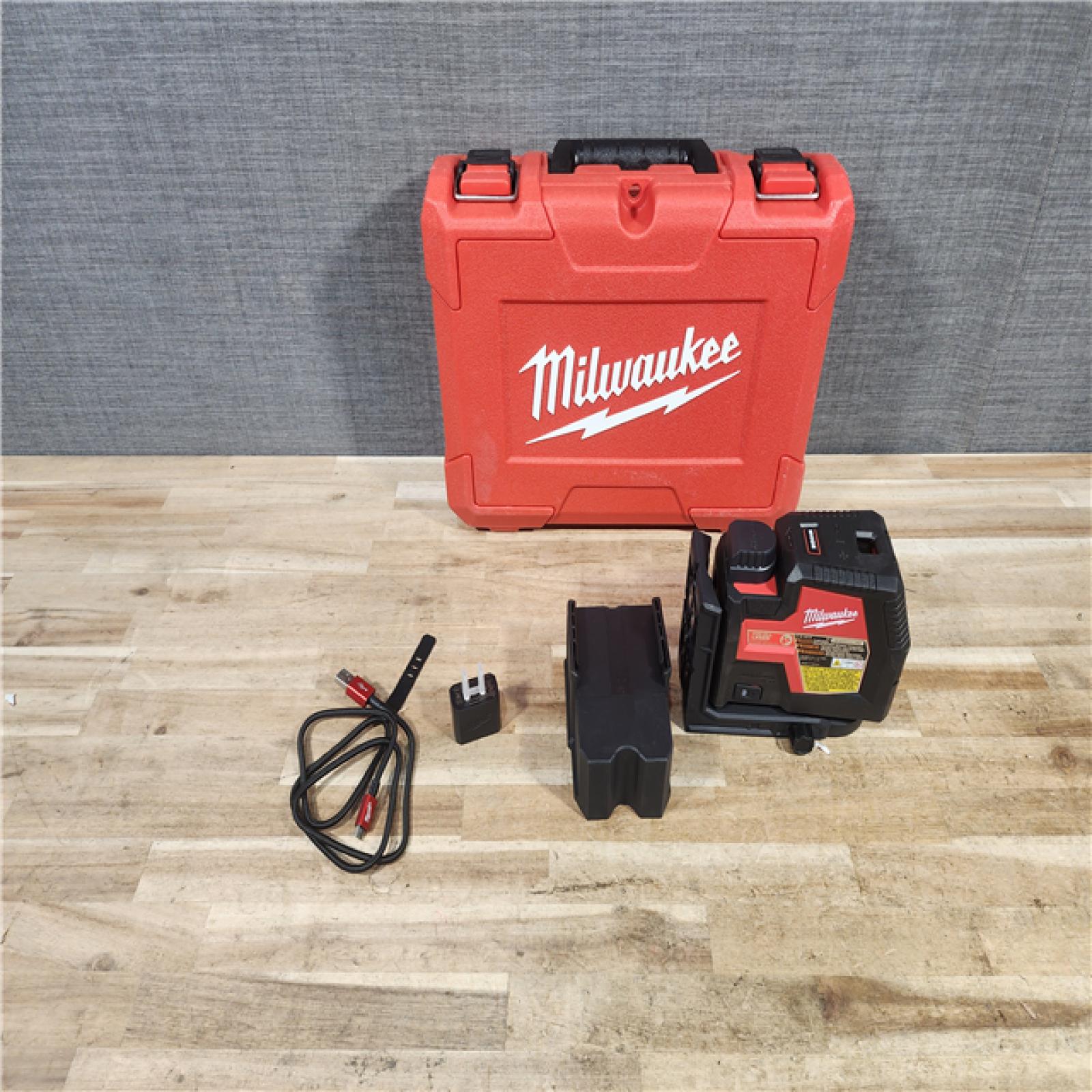 HOUSTON LOCATION - AS - IS Milwaukee Green 100 ft. Cross Line and Plumb Points Rechargeable Laser Level with REDLITHIUM Lithium-Ion