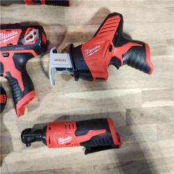 HOUSTON LOCATION - AS-IS (APPEARS LIKE NEW) MILWAUKEE M12 12V Lithium-Ion Cordless Combo Kit (5-Tool) with Two 1.5Ah Batteries, Charger & Tool Bag