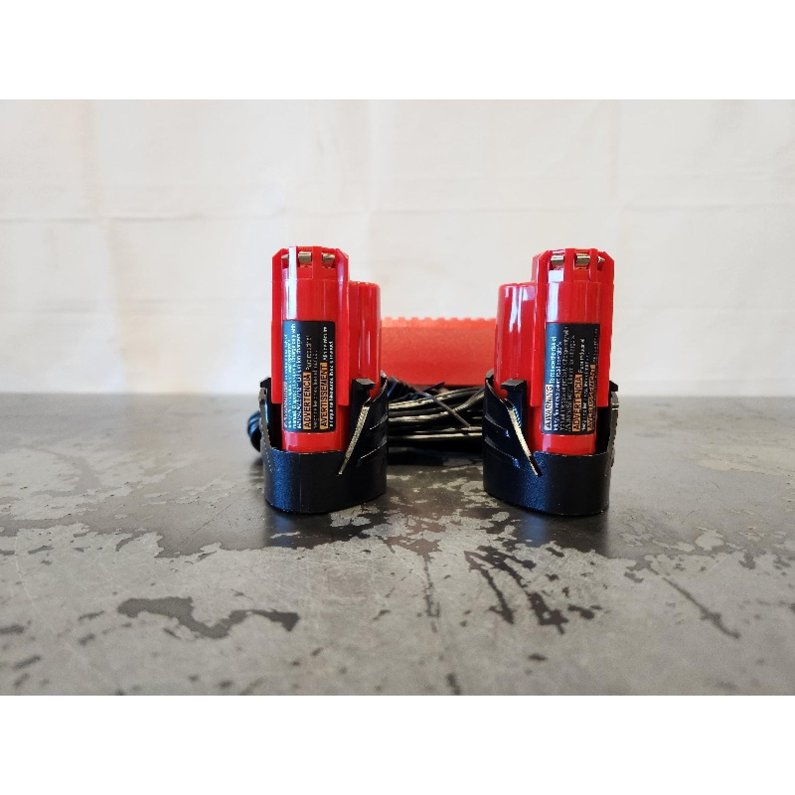 AS-IS- Milwaukee M12 12V Lithium-Ion Compact 2.0 Ah Battery Pack (2-Pack) Starter Kit with Charger