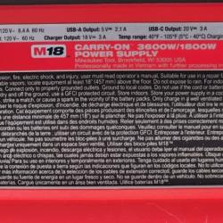 HOUSTON LOCATION - AS-IS Milwaukee M18 Cordless 3600-Watt/1800-Watt Battery Powered Power Supply (Tool Only)