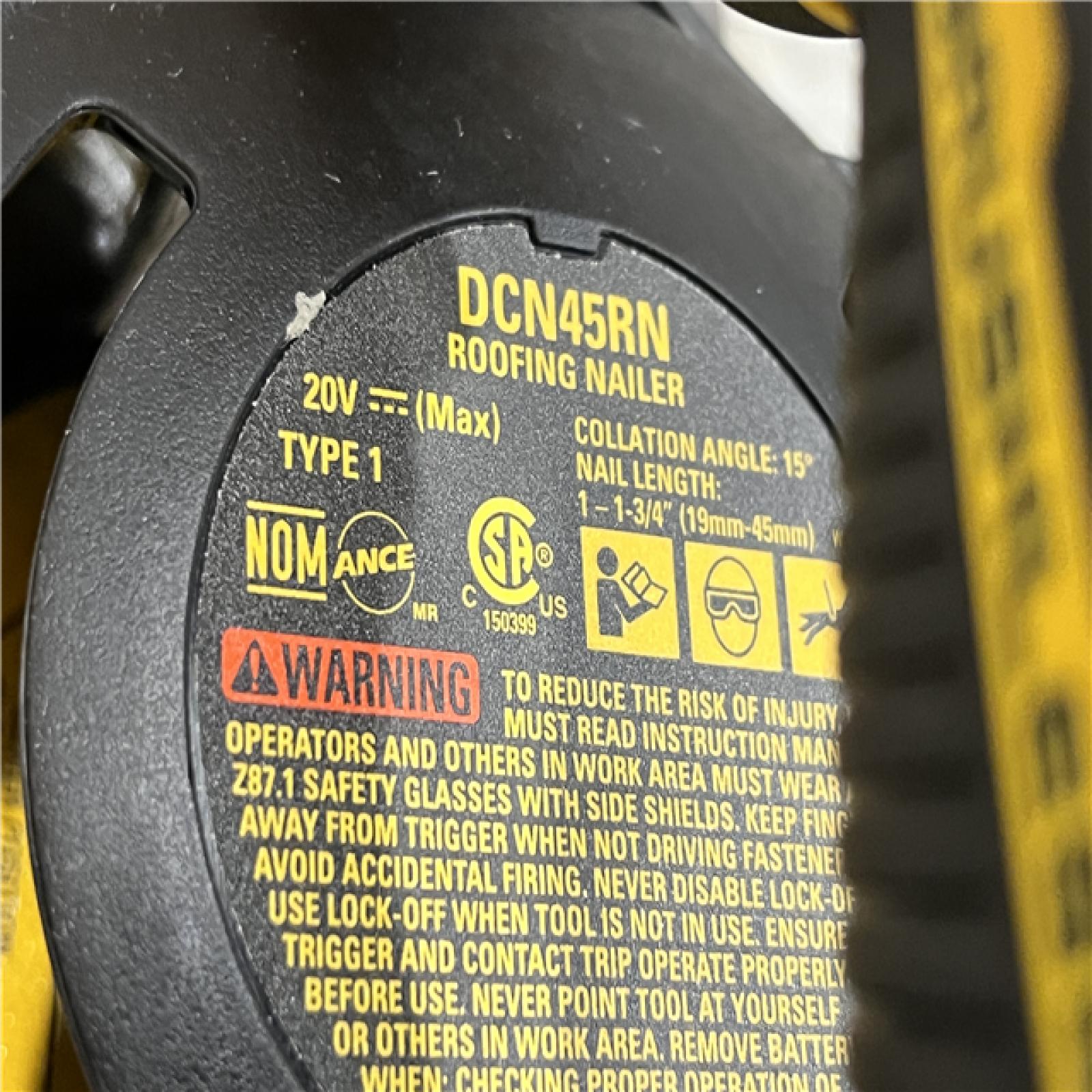 AS-IS DEWALT 20V MAX Lithium-Ion 15-Degree Electric Cordless Roofing Nailer Kit
