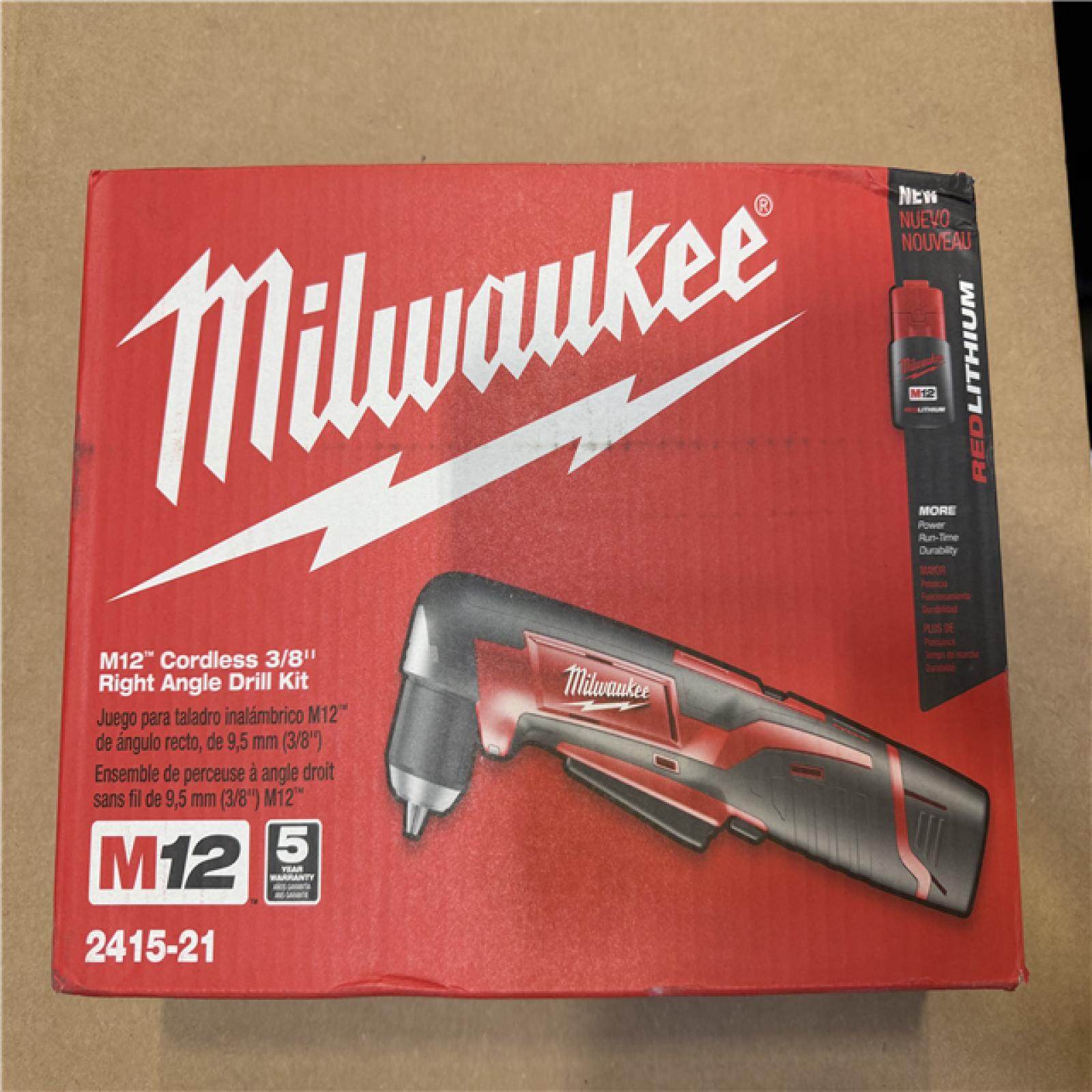 NEW! - MILWAUKEE M12 12V Lithium-Ion 3/8 in. Cordless Right Angle Drill Lithium-Ion Starter Kit - (10 UNITS)