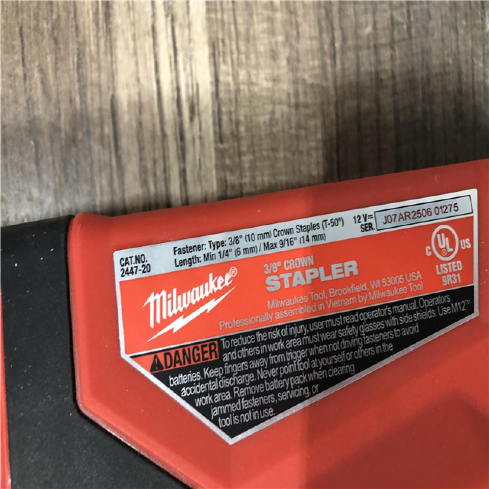AS-IS Milwaukee 12-Volt Lithium-Ion Cordless 3/8 in. Crown Stapler (Tool-Only)
