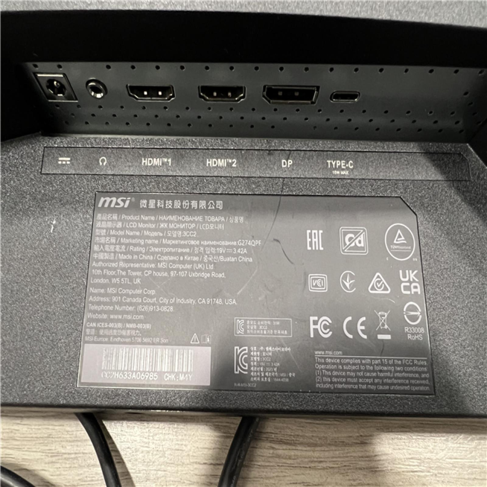 AS-IS MSI G274  27 Gaming Monitor  1920 x 1080
