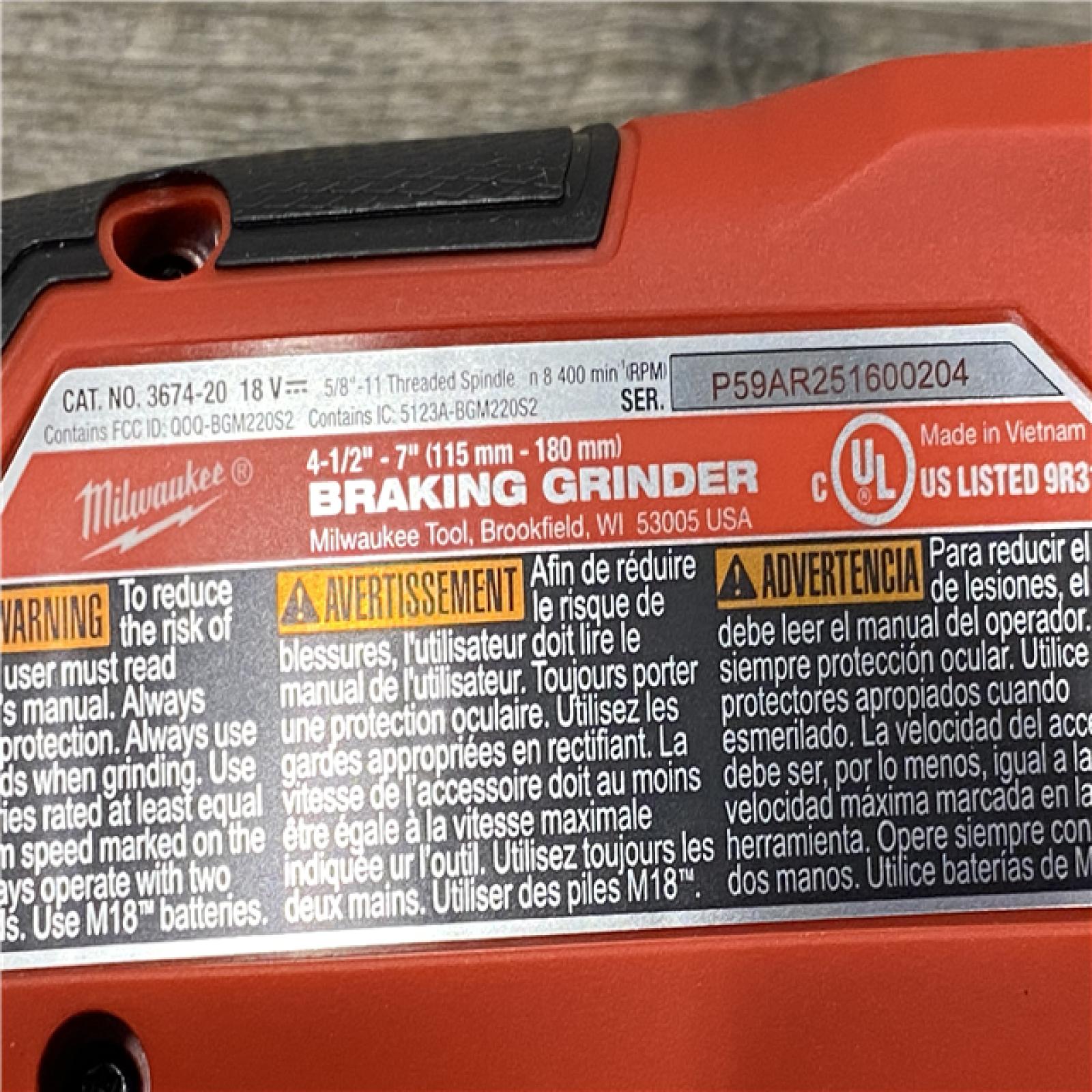 AS-IS Milwaukee FUEL 18-Volt Lithium-Ion Brushless Cordless 7 in. Braking Grinder with Variable Speed and Paddle Switch (Tool-Only)