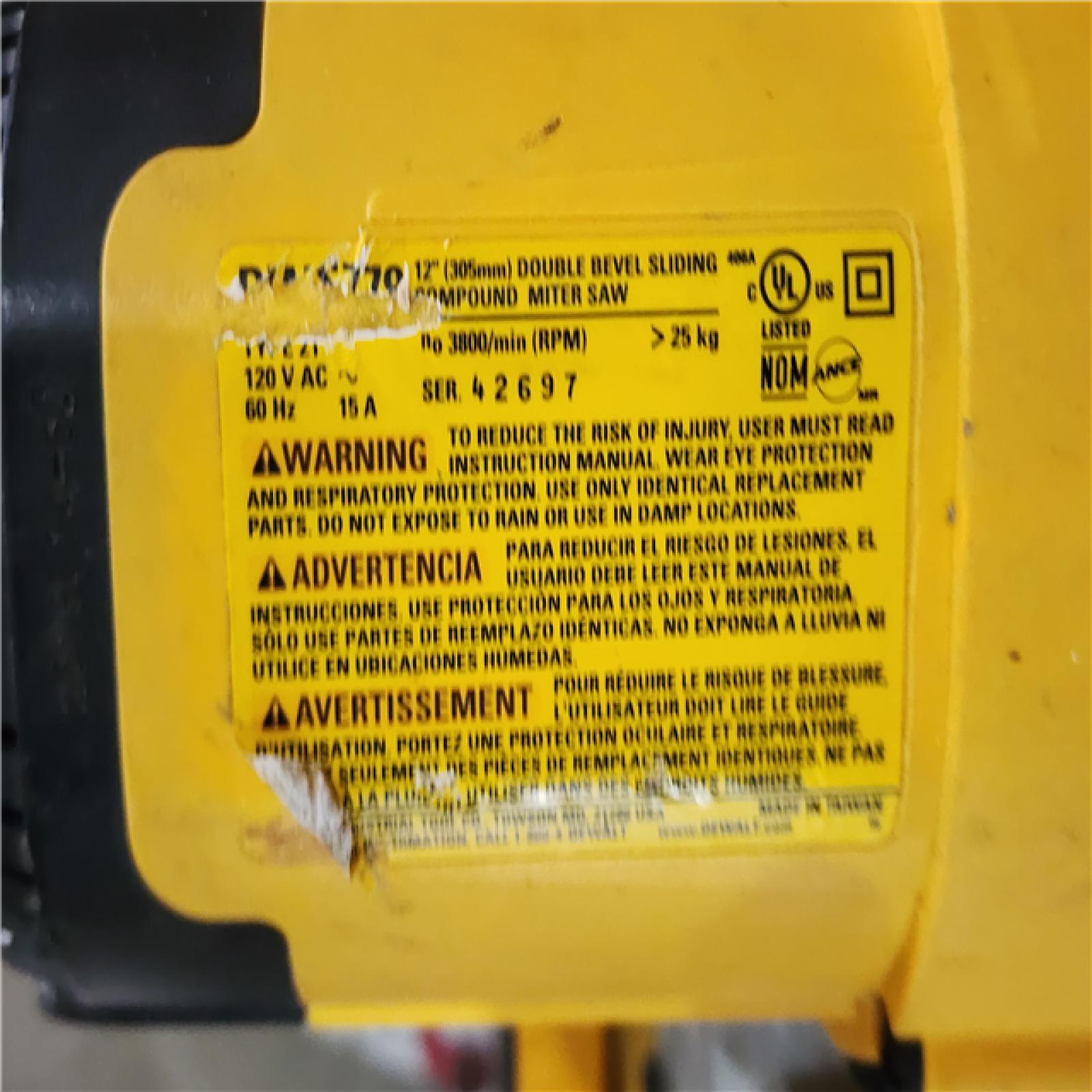 HOUSTON LOCATION - AS-IS DEWALT 15 Amp Corded 12 in. Double Bevel Sliding Compound Miter Saw