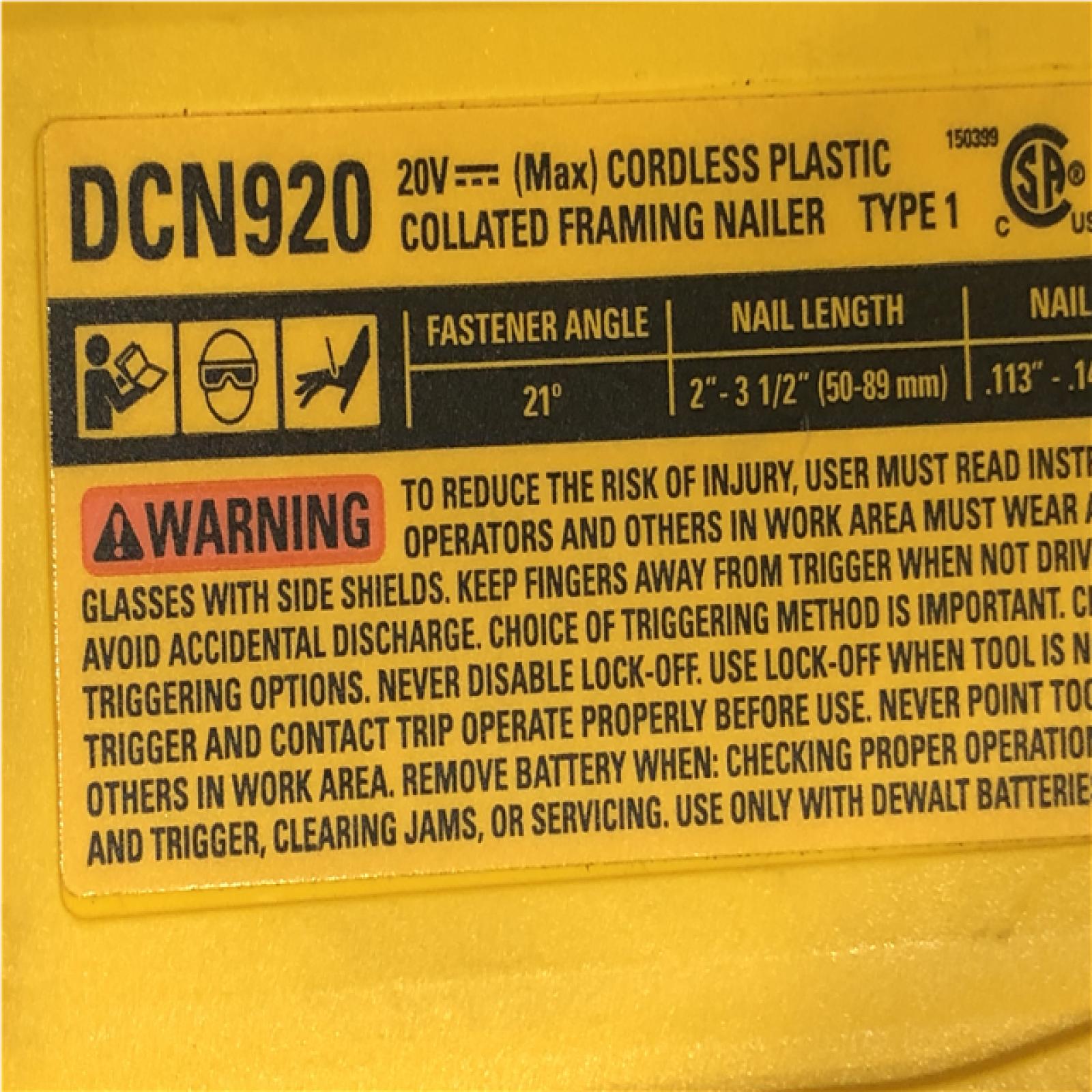 AS-IS DEWALT 20-Volt 21° Cordless Framing Nailer (Tool-Only)