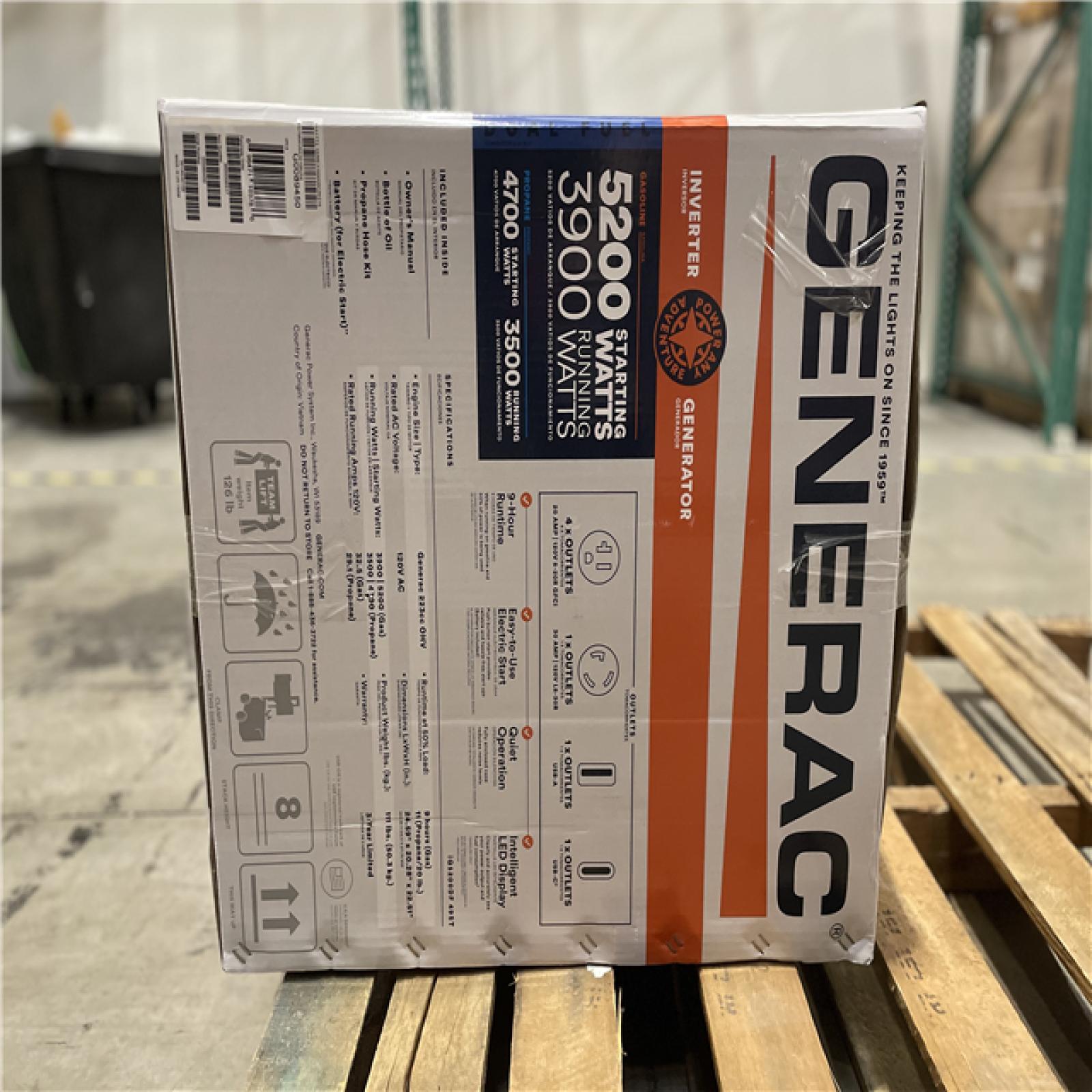 DALLAS LOCATION- GENERAC 5200/3900-Watt Dual Fuel Inverter Generator