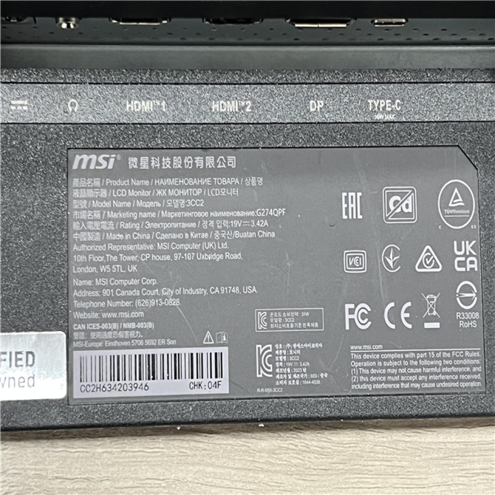 AS-IS MSI MAG 274QPF E20 27 1440p HDR 200 Hz Gaming Monitor