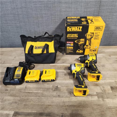 HOUSTON LOCATION - AS-IS Dewalt DCK225D2 20V MAX ATOMIC Brushless Compact Lithium-Ion 1/2 in. Cordless Drill Driver and 1/4 in. Impact Driver Combo Kit with 2 Batteries 2 Ah