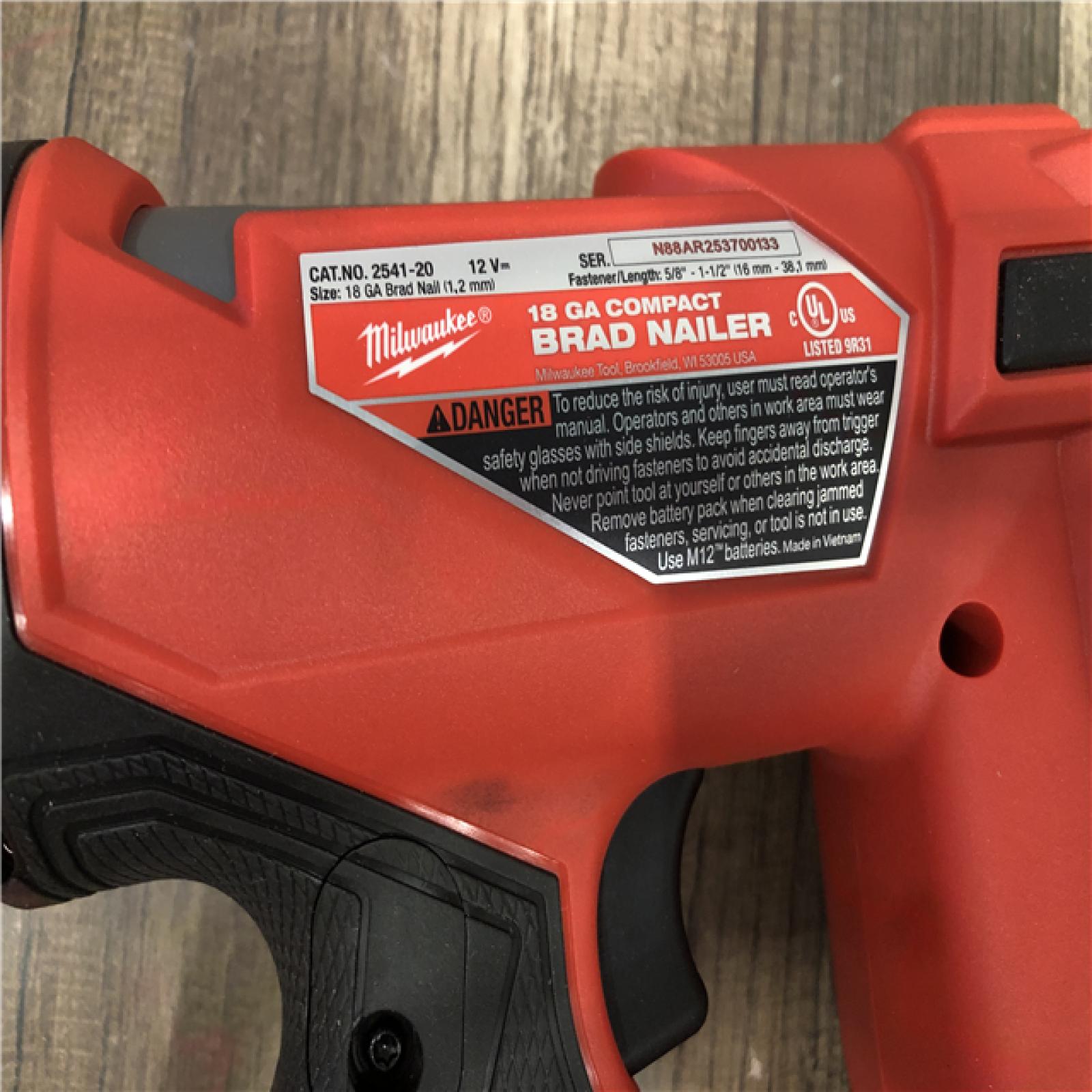 AS-IS Milwaukee  FUEL 12-Volt Lithium-Ion Brushless Cordless 18-Gauge 1-1/2 in. Compact Brad Nailer (Tool Only)