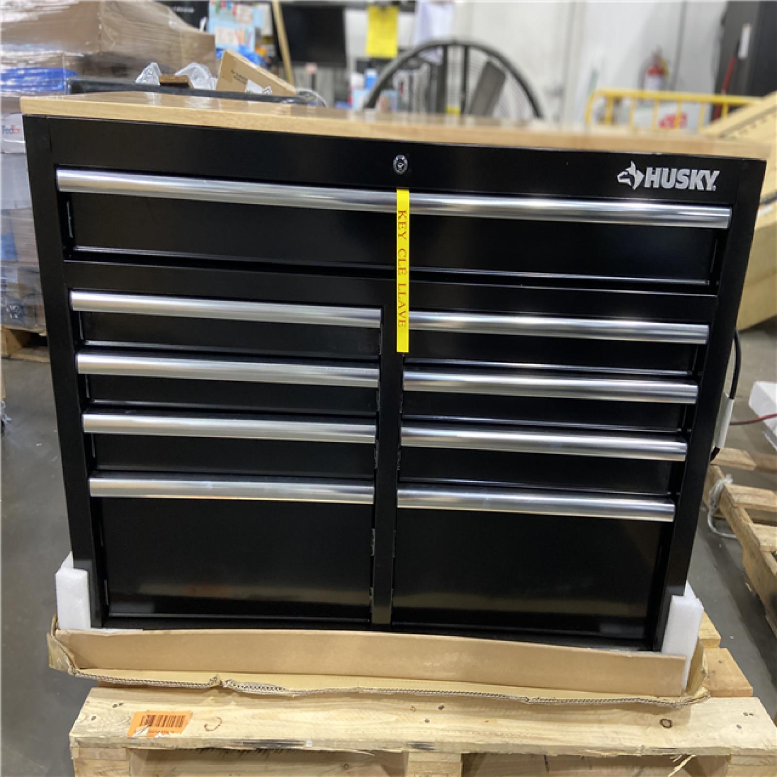 DALLAS LOCATION - Husky Tool Storage 46 in. W x 18 in. D 9-Drawer Mobile Workbench Cabinet in Gloss Black