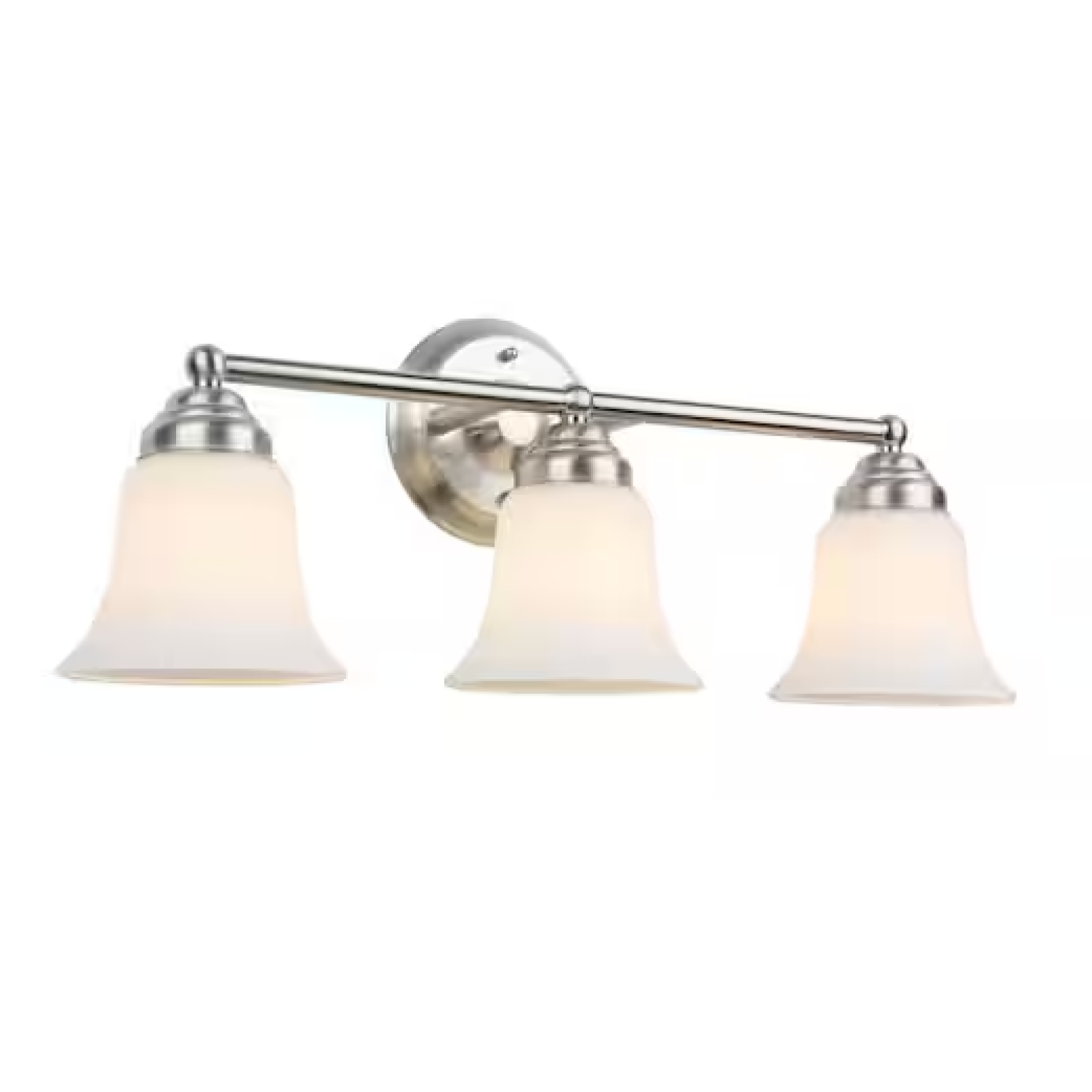 DALLAS LOCATION- AS-IS HAMPTON BAY Ashhurst 3-Light Brushed Nickel Bathroom Vanity Light w/ Frosted Glass Shades (40 UNITS)