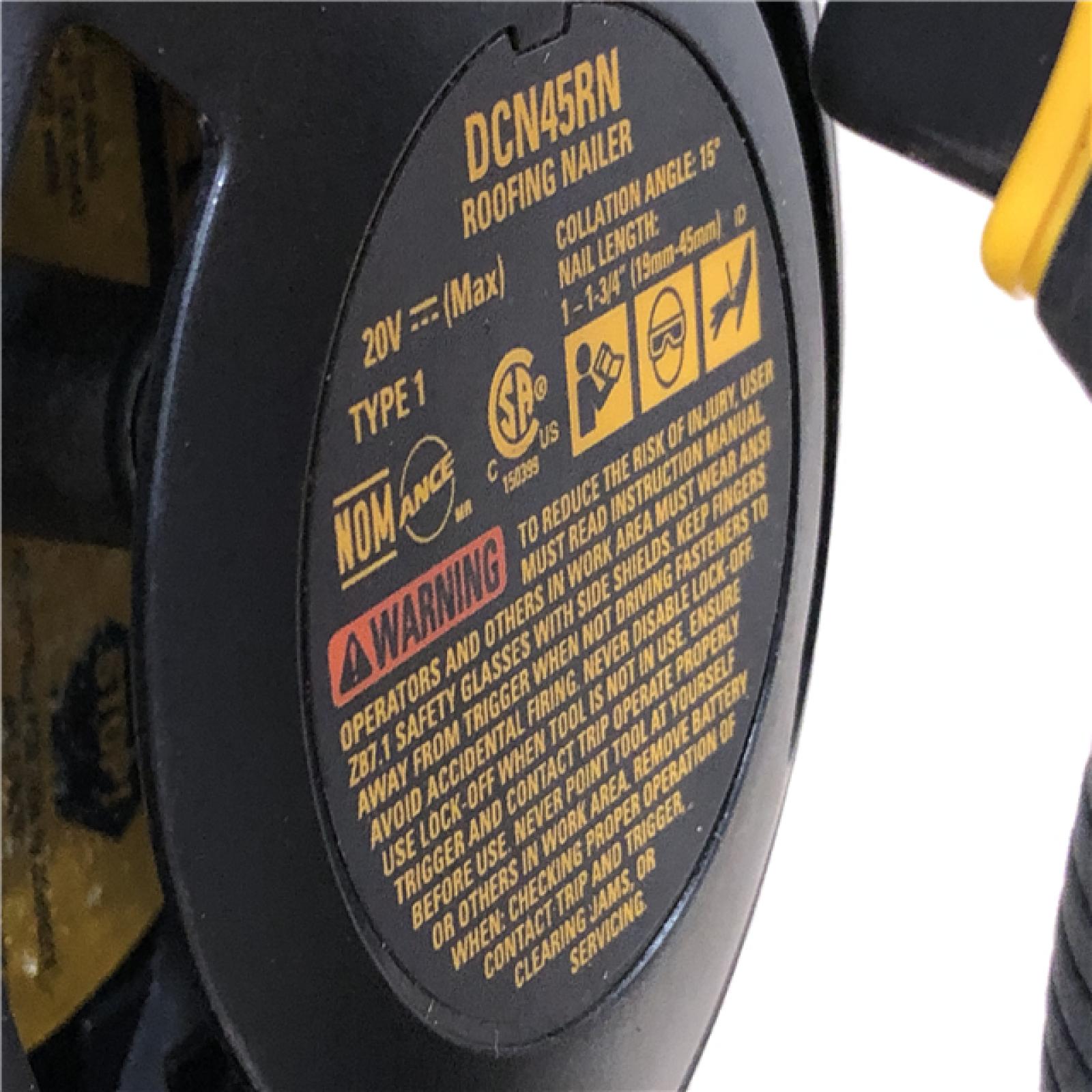 AS-IS DEWALT 20V MAX Lithium-Ion 15-Degree Electric Cordless Roofing Nailer Kit