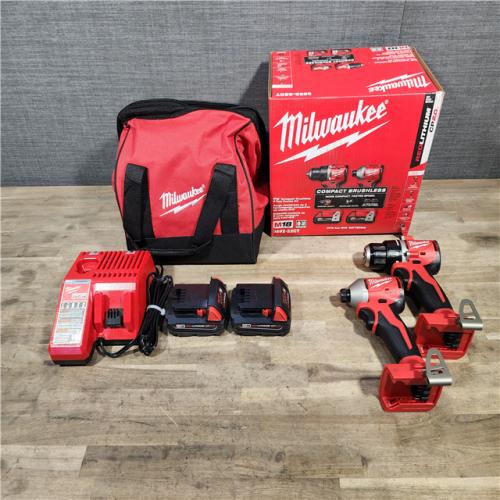 HOUSTON LOCATION - AS-IS Milwaukee M18 18V Lithium-Ion Brushless Cordless Compact Drill/Impact Combo Kit (2-Tool) W/(2) 2.0 Ah Batteries, Charger & Bag