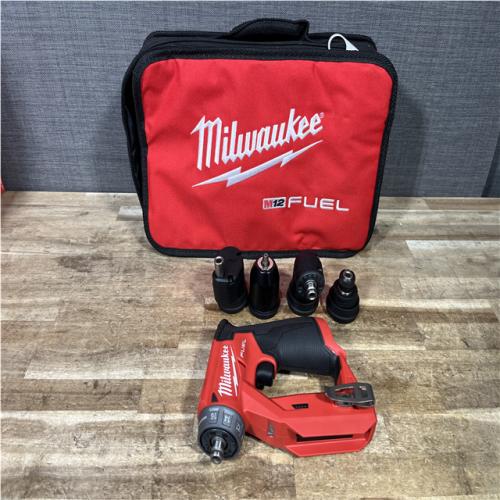 Houston Location AS-IS Milwaukee FUEL 12V Lithium-Ion Brushless Cordless 4-in-1 Installation 3/8 in. Drill Driver with 4 Tool Head (Tool-Only)