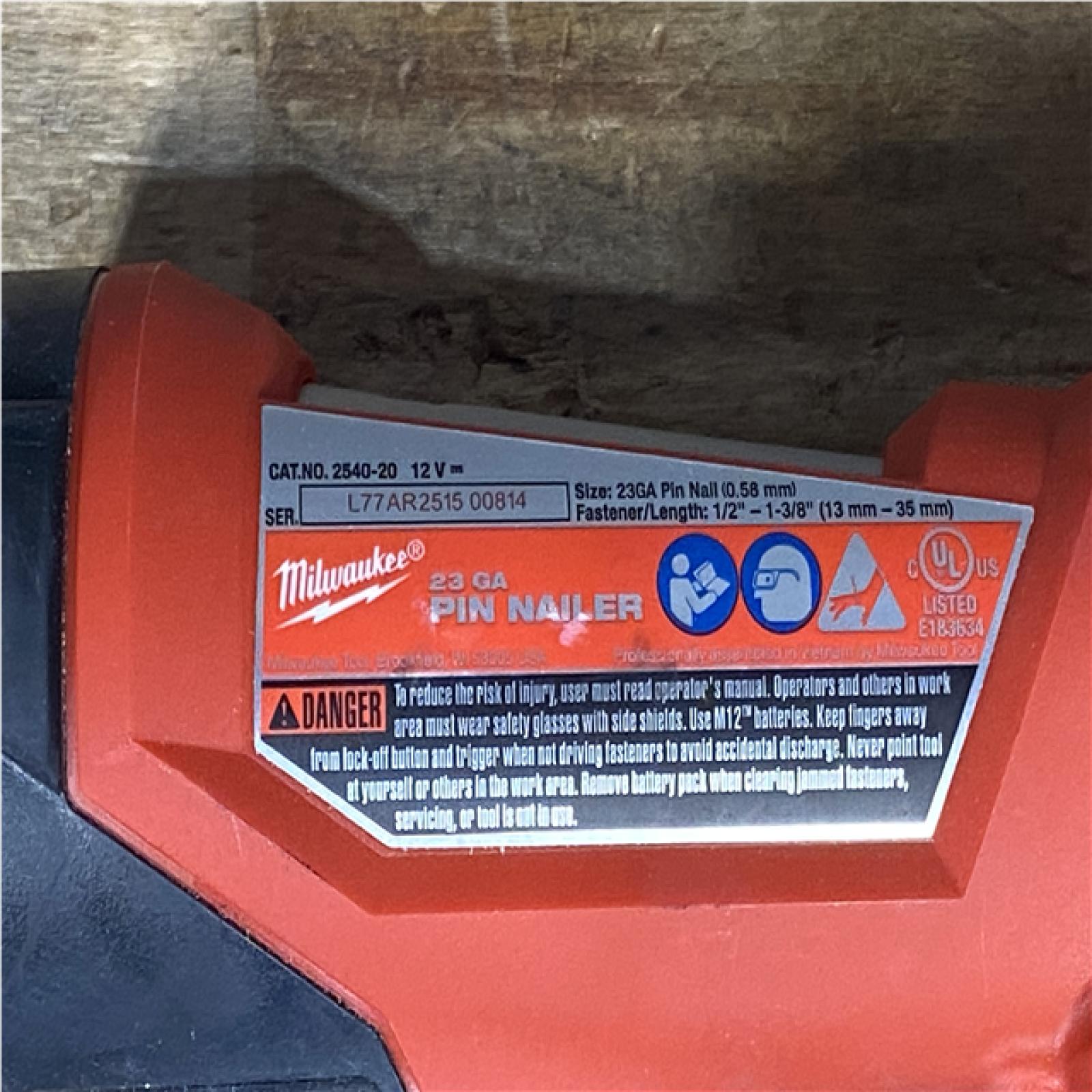 Houston Location AS-IS Milwaukee M12 12-Volt 23-Gauge Lithium-Ion Cordless Pin Nailer (Tool-Only)