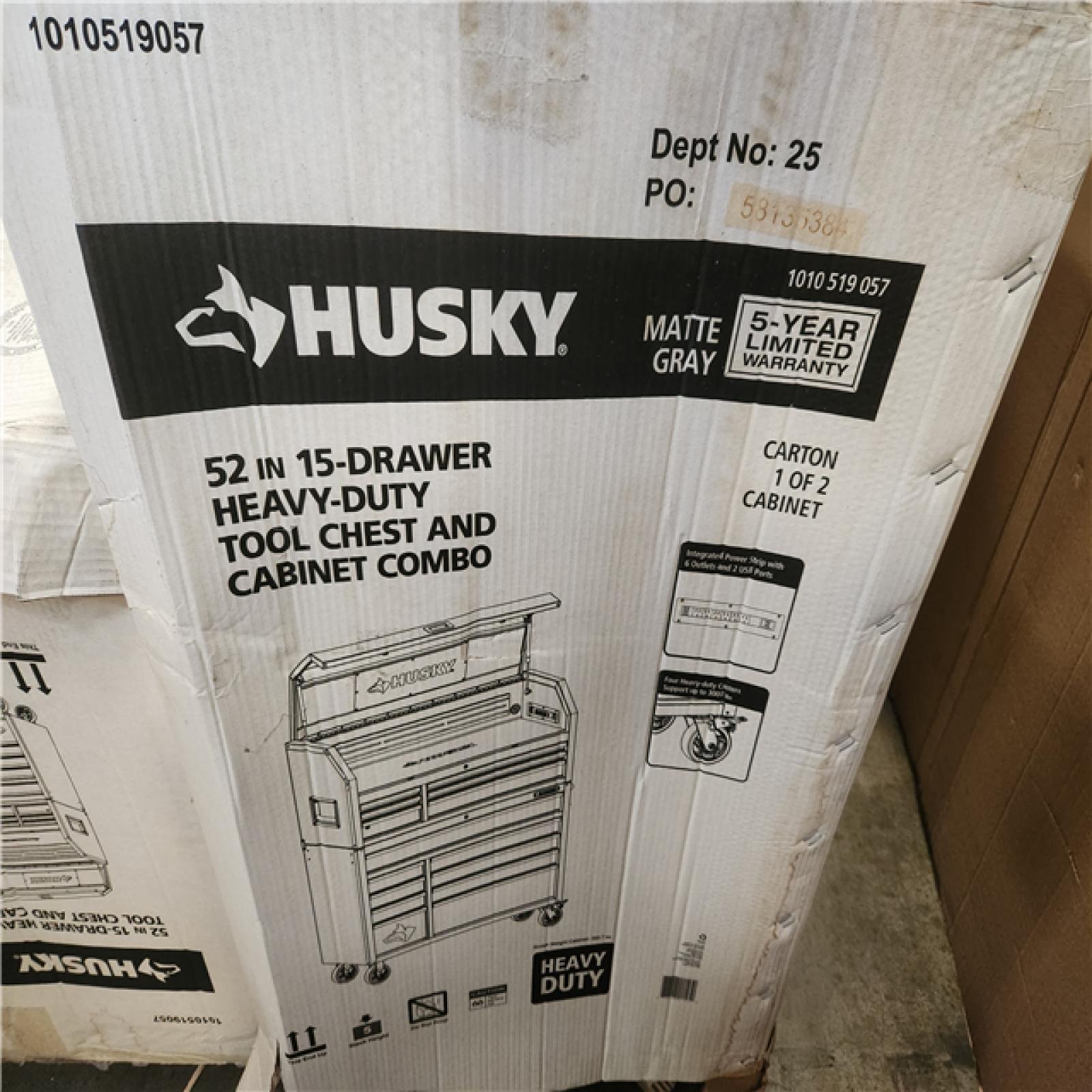 Phoenix NEW Husky Heavy-Duty 52 in. W 15-Drawer Matte Gray Steel Rolling Tool Chest Combo