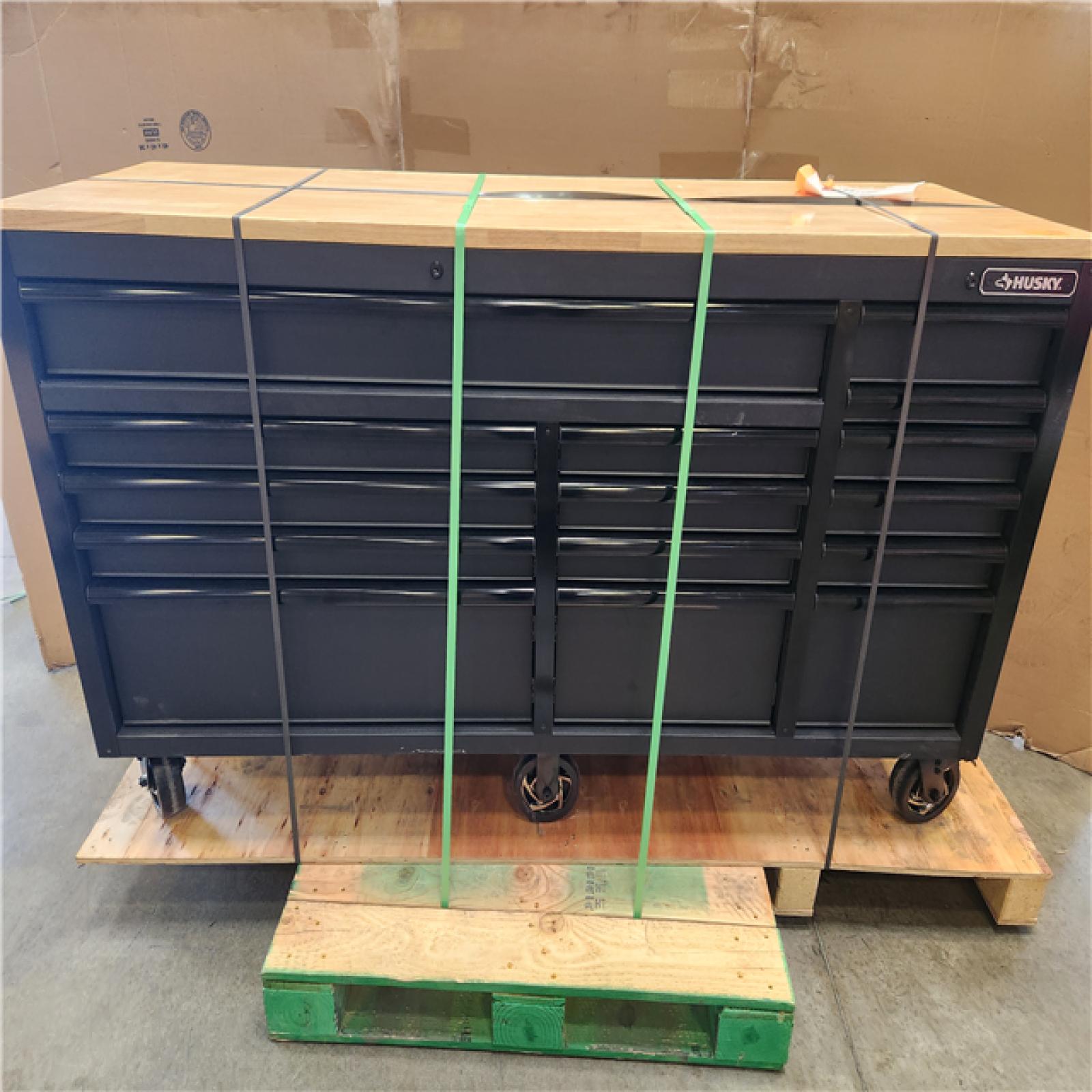 Phoenix Husky Heavy-Duty 72 in. W 15-Drawer Matte Black Mobile Workbench with Wood top