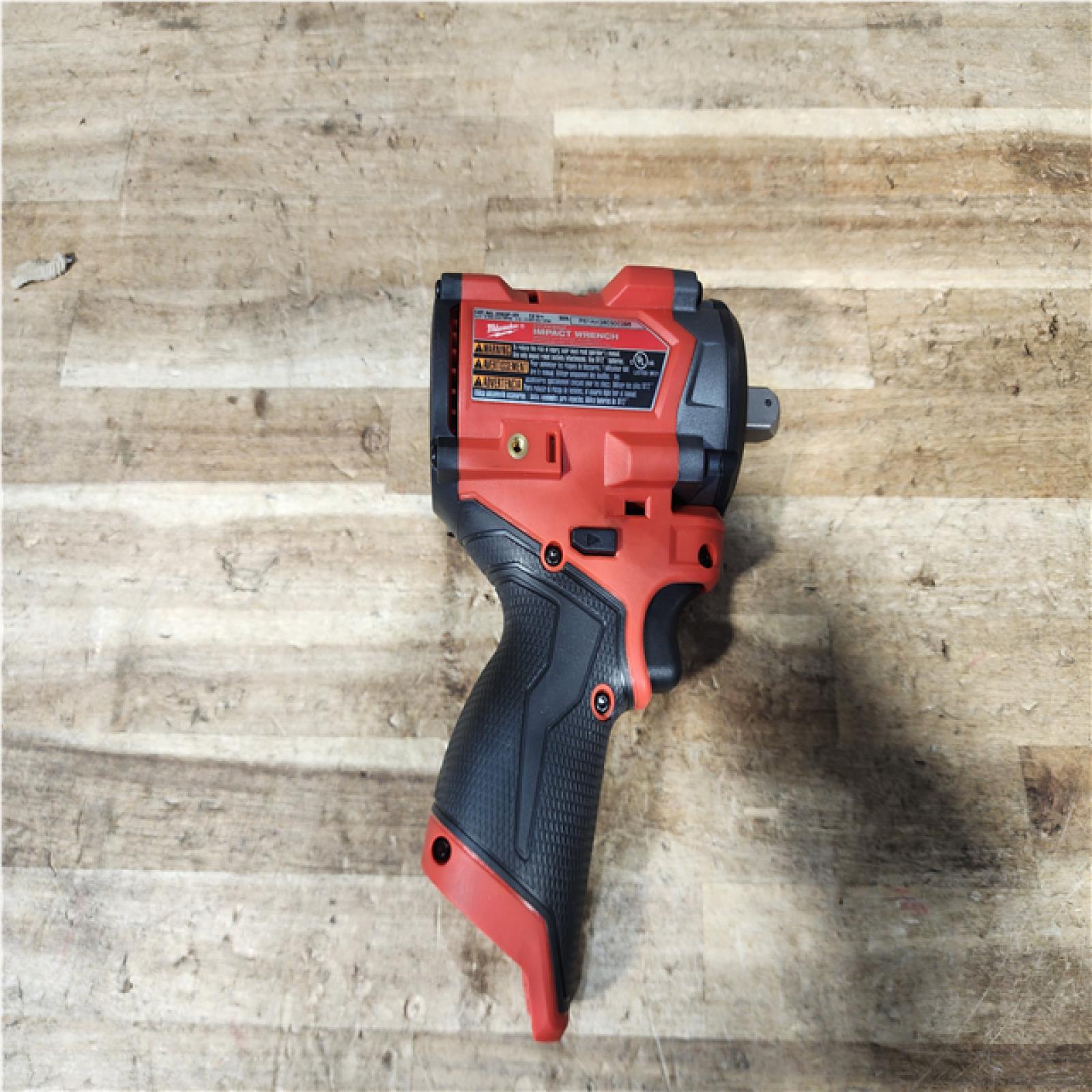 Houston Location AS-IS Milwaukee FUEL 12V Lithium-Ion Brushless Cordless Stubby 1/2 in. Impact Wrench with Pin Detent (Tool-Only)