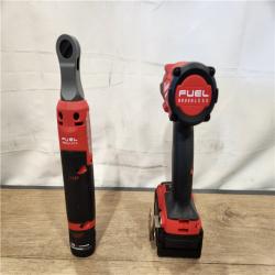 AS-IS- Milwaukee FUEL 18V Cordless Mid Torque 1/2 in. Impact Wrench w/ M12 FUEL 3/8 in. Ratchet & Battery/Charger Combo Kit
