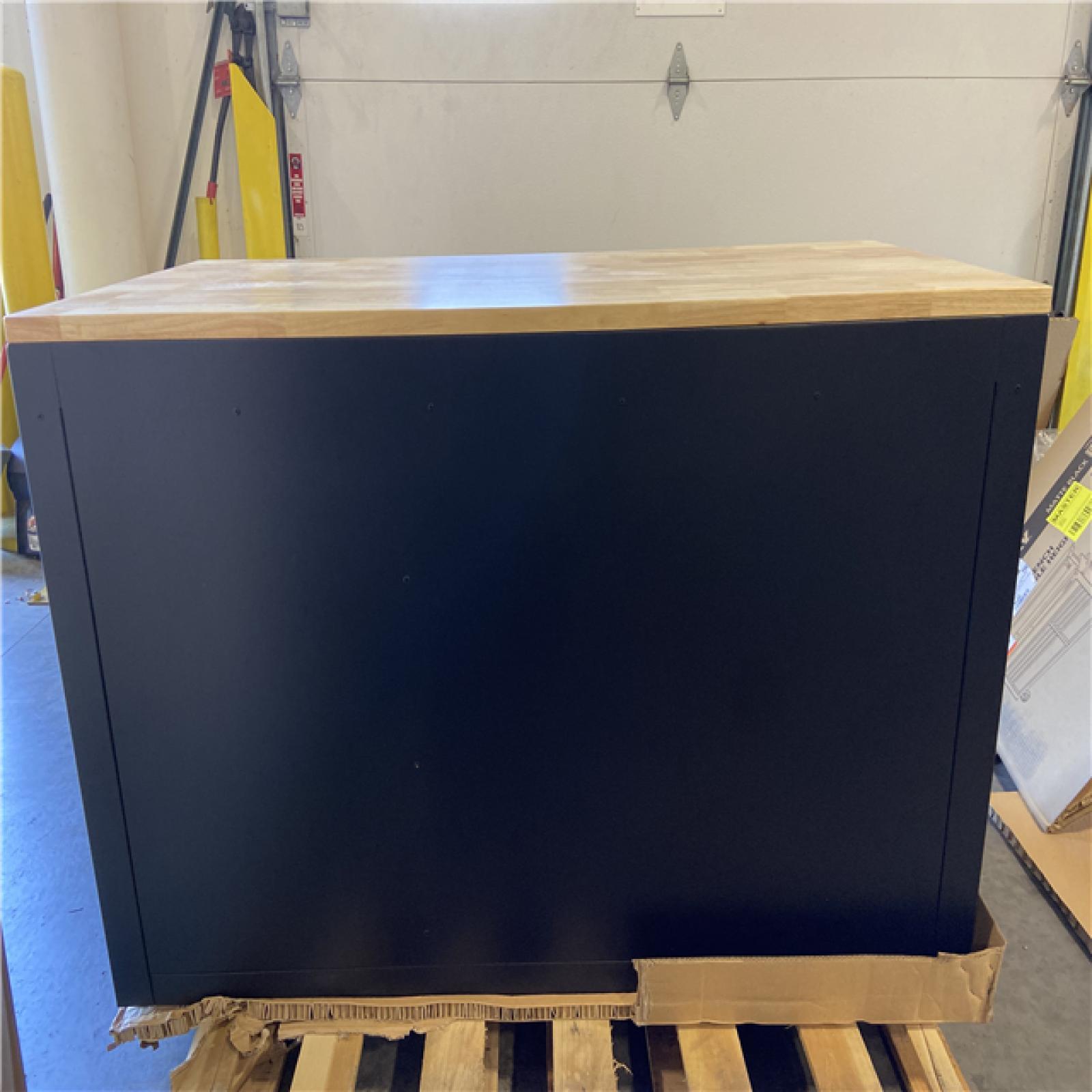 DALLAS LOCATION - Husky 52 in. W x 25 in. D Heavy Duty 9-Drawer Mobile Workbench Cabinet with Adjustable-Height Hardwood Top in Matte Black