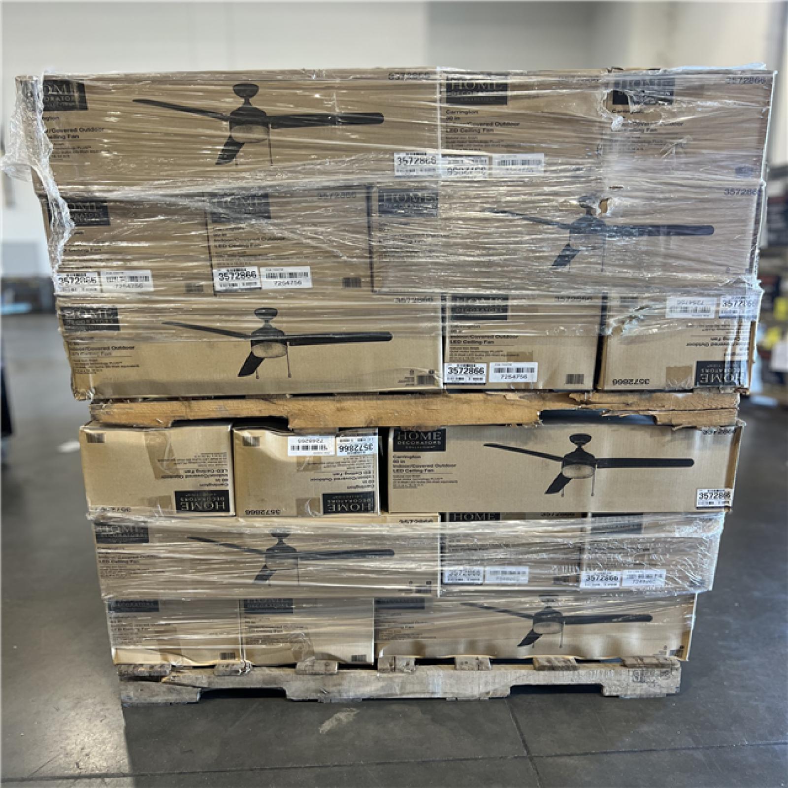 DALLAS LOCATION- Home Decorators Collection Carrington 60 in. Indoor/Outdoor Ceiling Fan with LED Dome Light Kit Natural Iron with Black Blades PALLET -(36 UNITS)