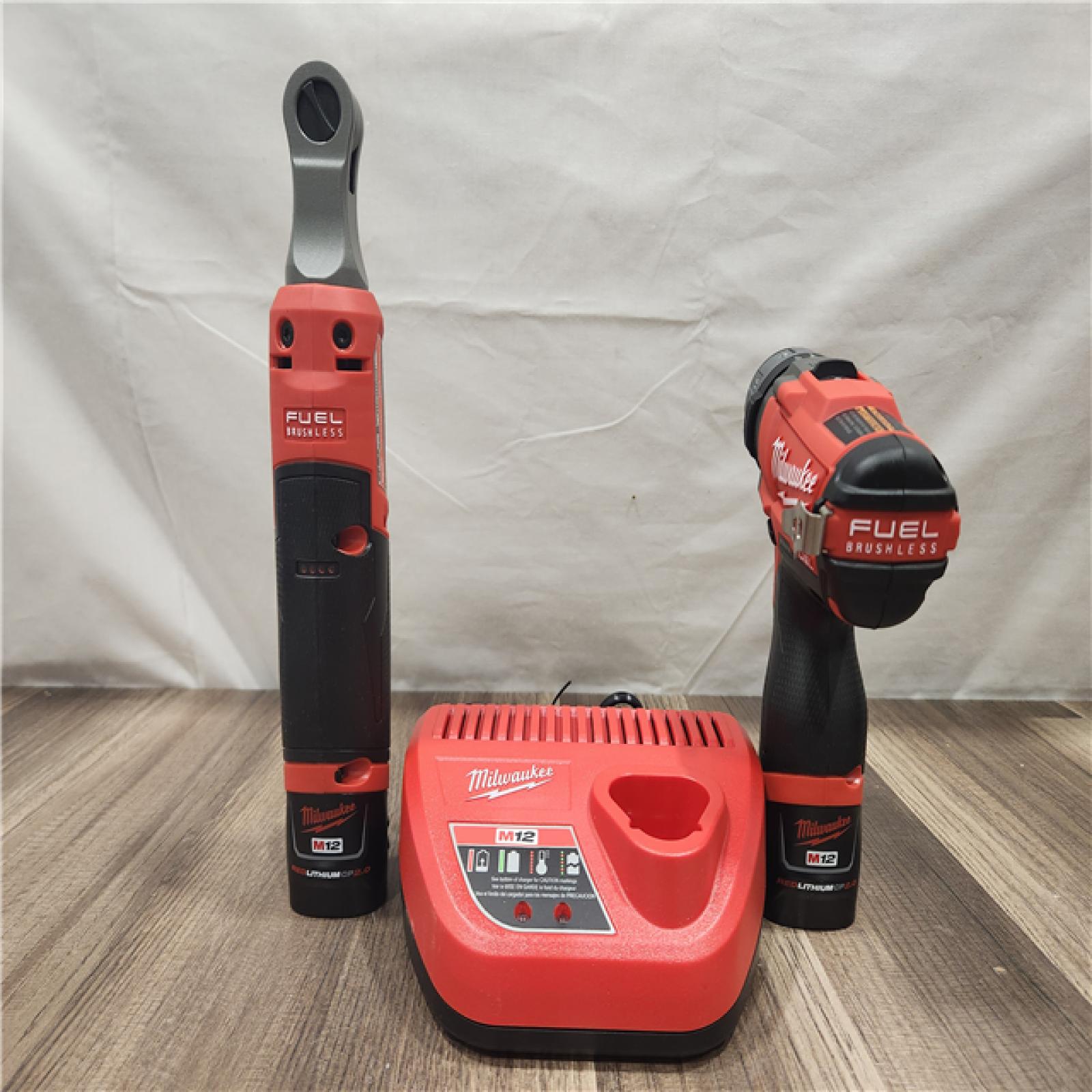 AS-IS- - M12 12V Lithium-Ion Cordless Screwdriver  3/8 in. High Speed Ratchet  Light Combo Kit (2-Tool) W/ 2 Batteries & Charger