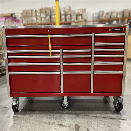 DALLAS LOCATION - Husky 72 in. W x 24 in. D Heavy Duty 15-Drawer Mobile Workbench Cabinet with Stainless Steel Top in Gloss Red