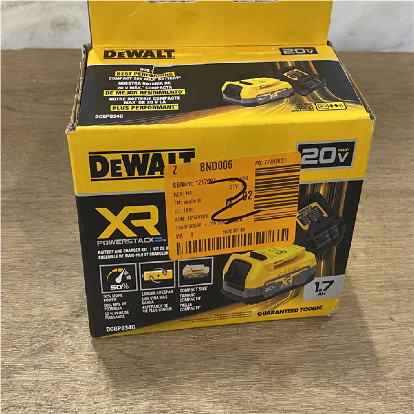 NEW DEWALT 20V MAX XR POWERSTACK Lithium-Ion Battery Starter Kit with 1.7Ah Battery and Charger