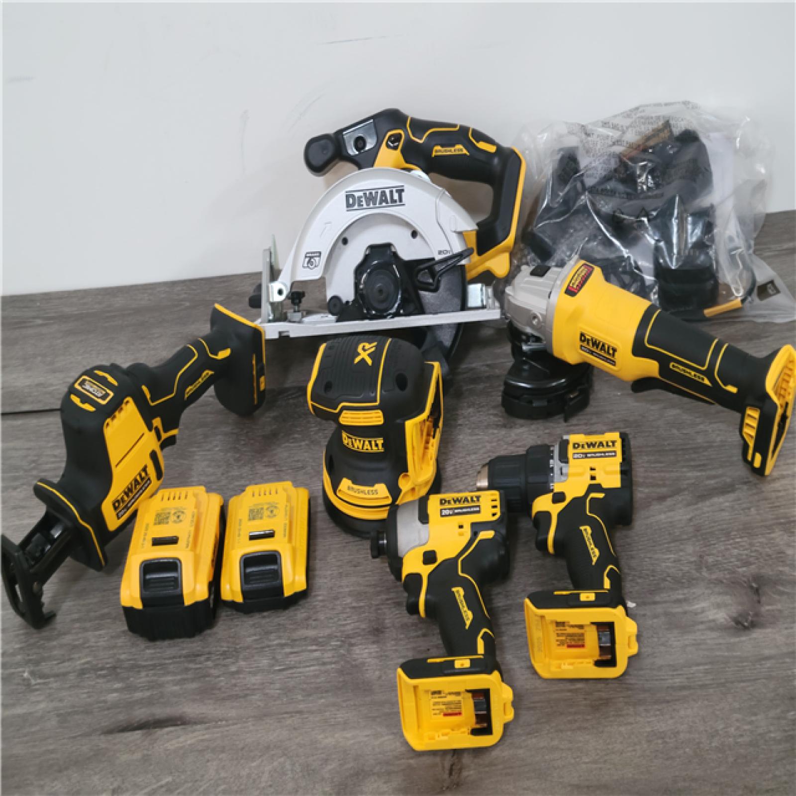 California AS-IS DeWalt 6-Tool Combo Kit  Includes (2) Batteries  (No Charger) and Toughsystem Modular Tool Box