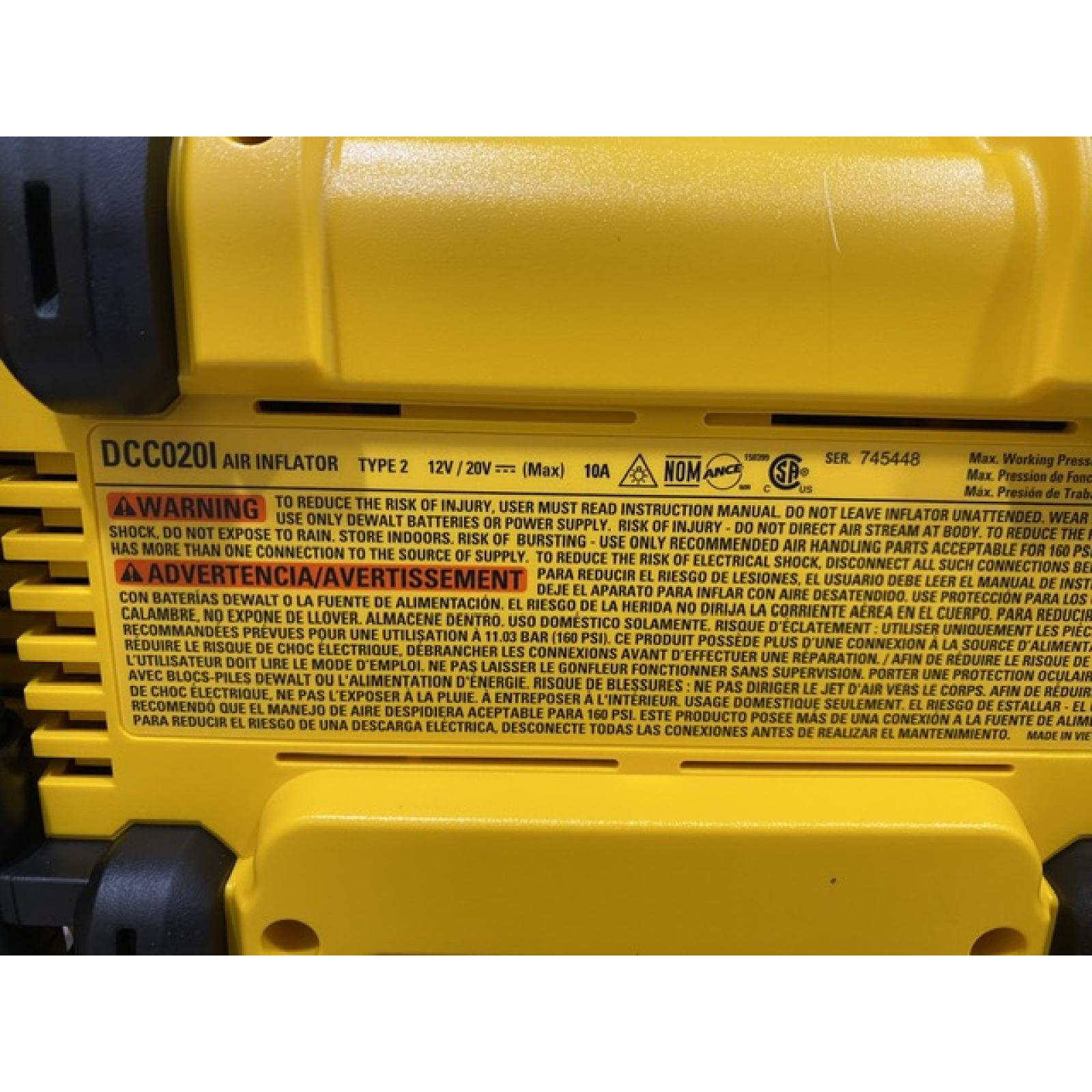 AS-IS DEWALT 20V MAX Cordless Electric Portable Inflator (Tool Only)