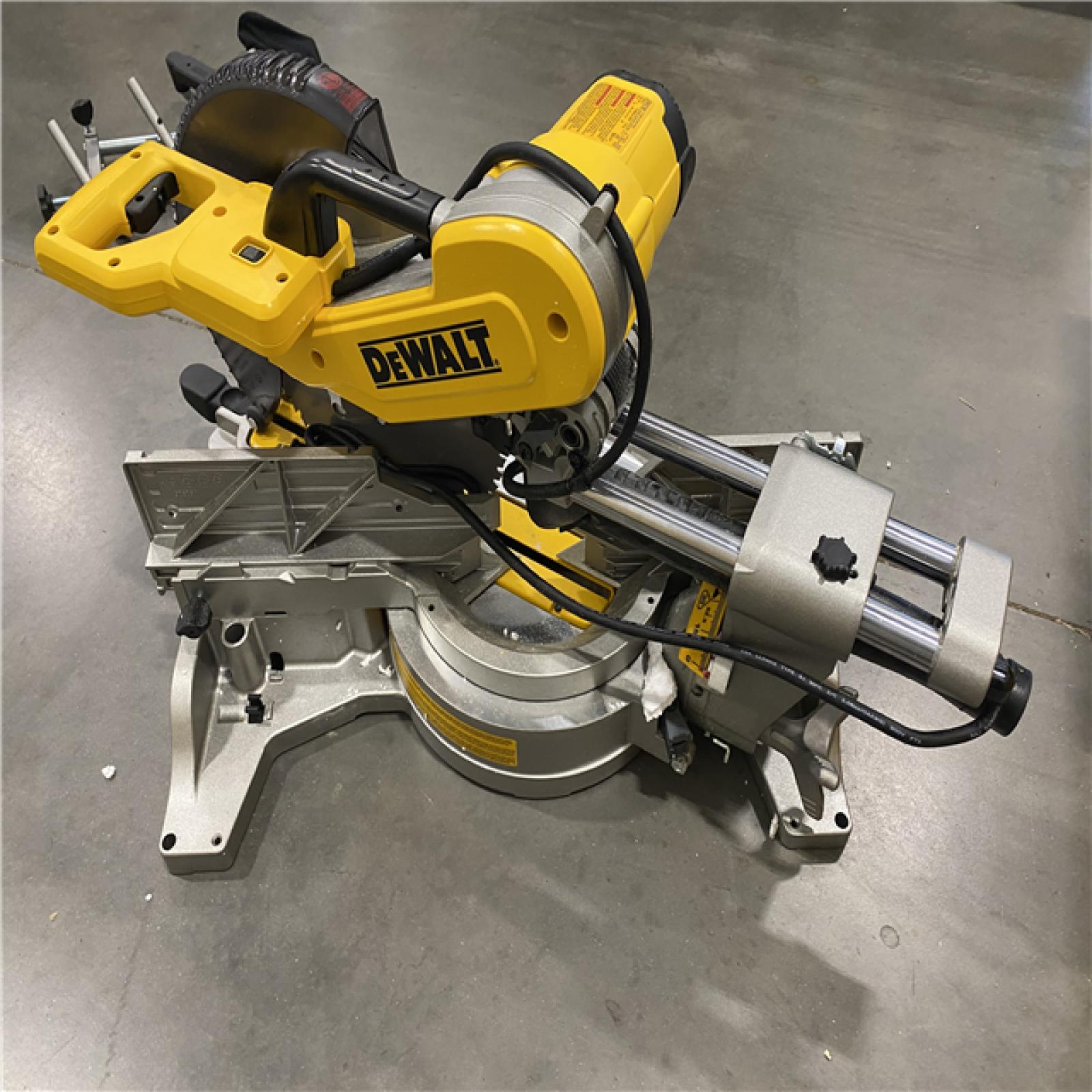AS-IS DEWALT 15 Amp Corded 12 in. Double Bevel Sliding Compound Miter Saw with XPS Technology, Blade Wrench and Material Clamp
