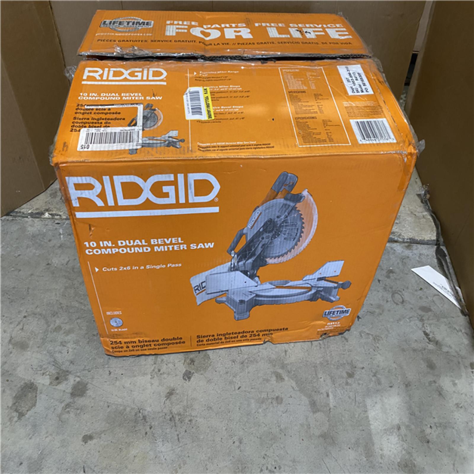Houston location AS-IS RIDGID 15 Amp 10 in. Corded Dual Bevel Miter Saw with LED Cut Line Indicator