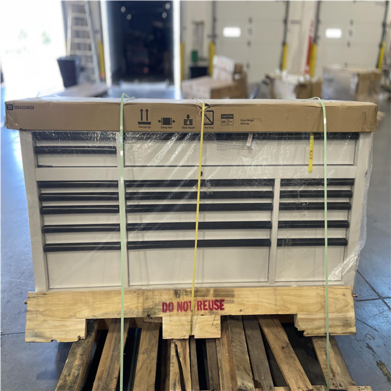 DALLAS LOCATION- AS-IS HUSKY Tool Storage 72 in.18-Drawer Heavy Duty Adjustable Height Mobile Workbench Cabinet in Matte White