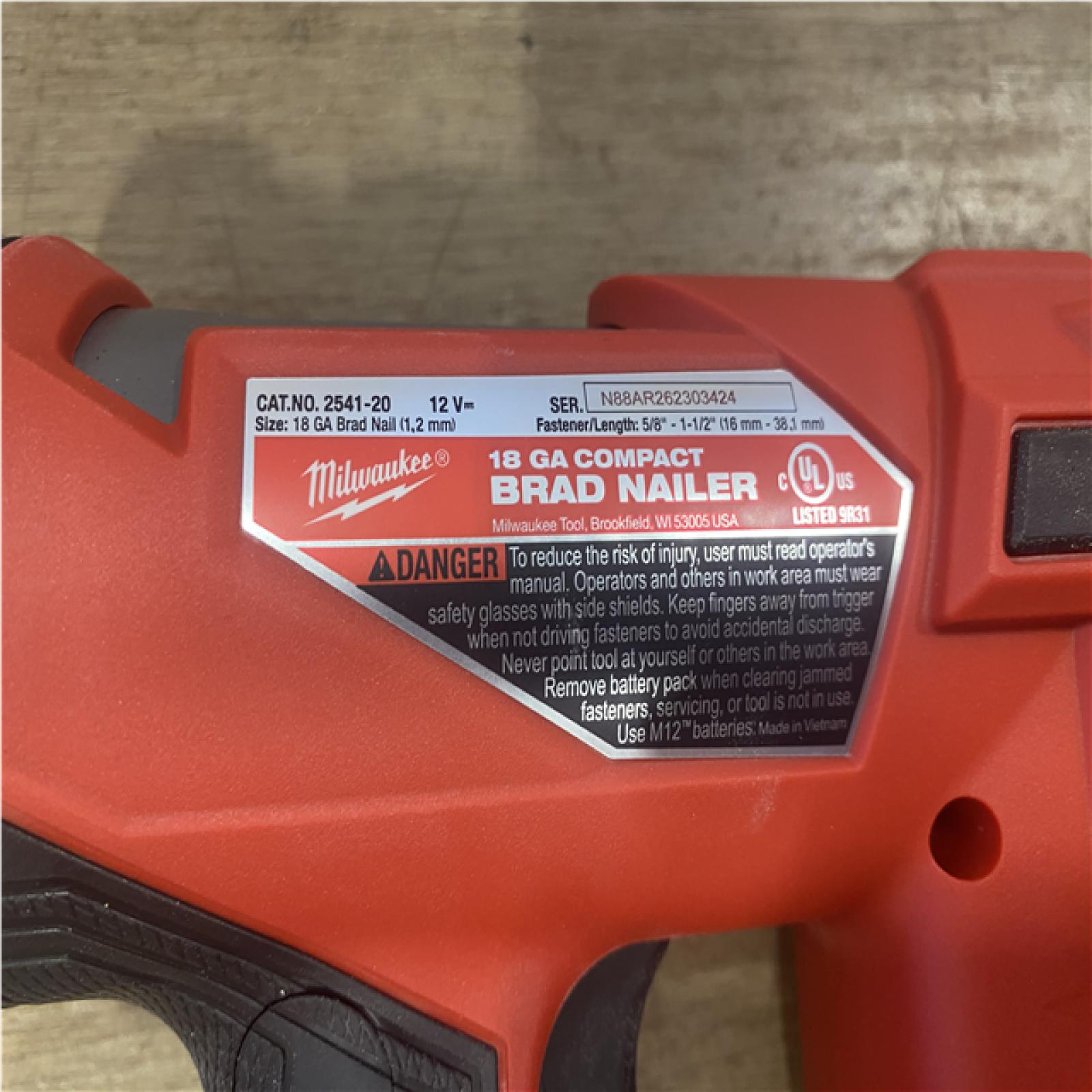 AS-IS Milwaukee FUEL 12-Volt Lithium-Ion Brushless Cordless 18-Gauge 1-1/2 in. Compact Brad Nailer (Tool Only)