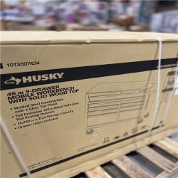 DALLAS LOCATION- NEW!- Husky Standard Duty 46 in. W x 18 in. D 9-Drawer Gloss Tan Mobile Workbench Cabinet with Solid Wood Top