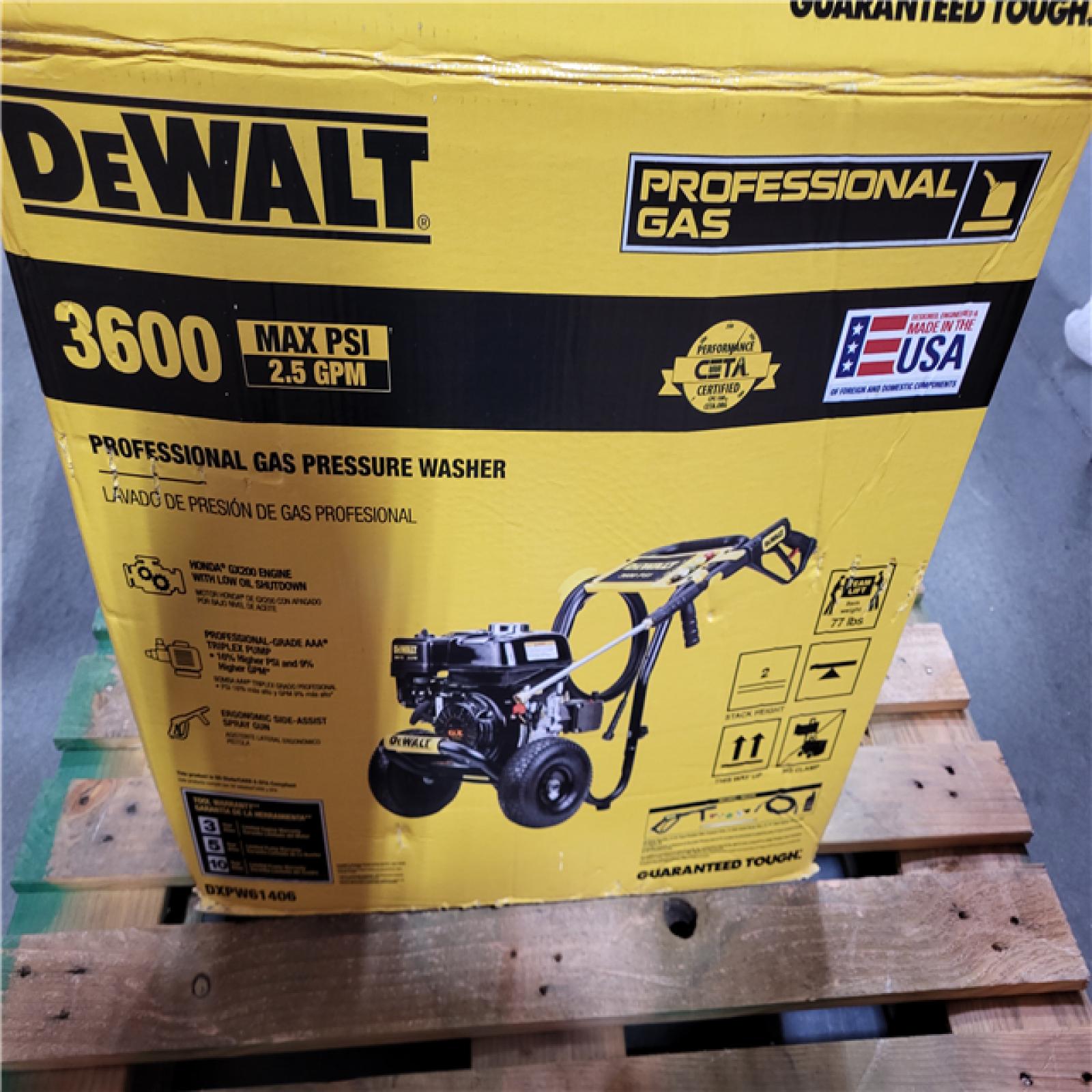 CALIFORNIA AS-IS DEWALT PROFESSIONAL GAS PRESSURE WASHER 3600 MAX PSI