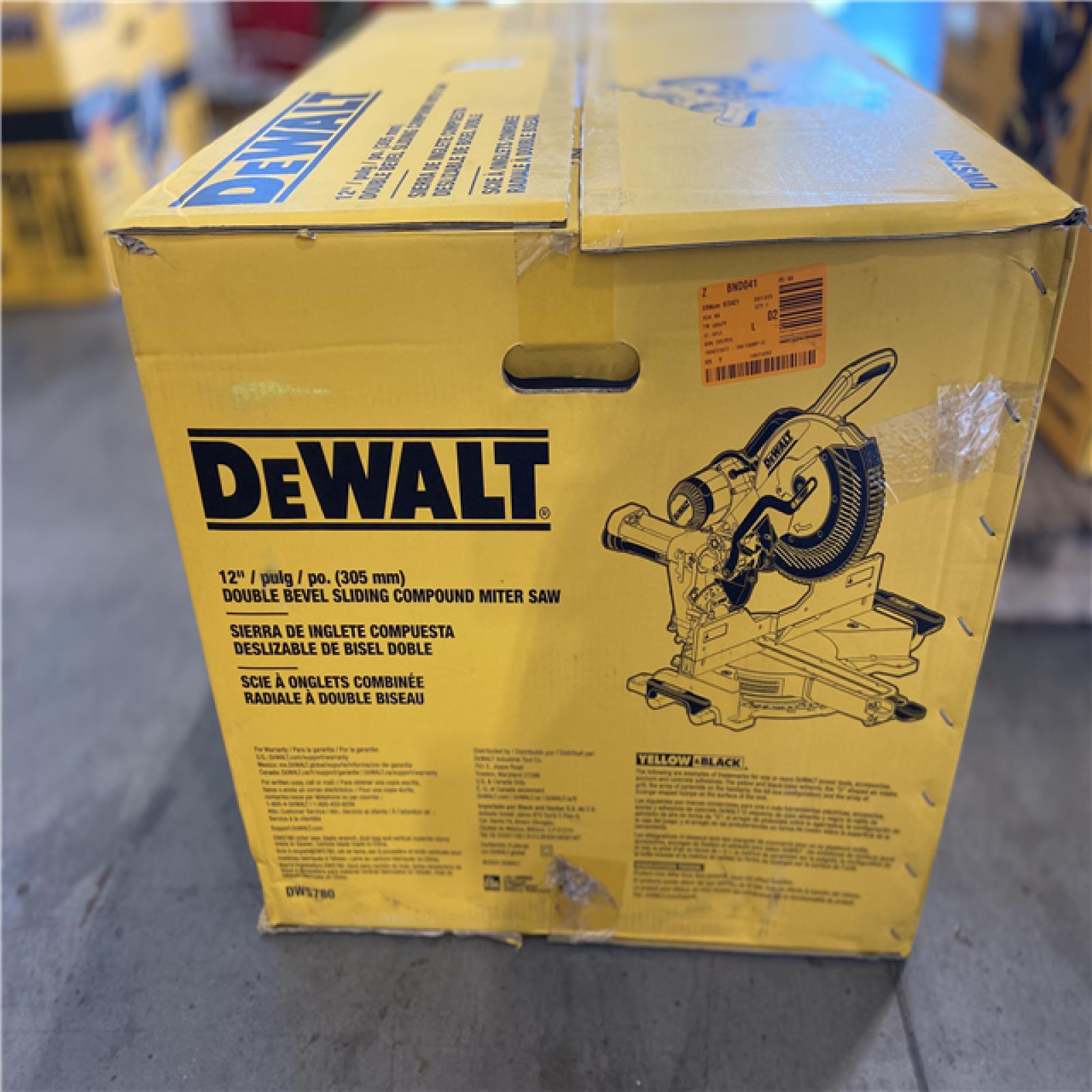 AS-IS -  DEWALT 15 Amp Corded 12 in. Double Bevel Sliding Compound Miter Saw with XPS technology  Blade Wrench and Material Clamp
