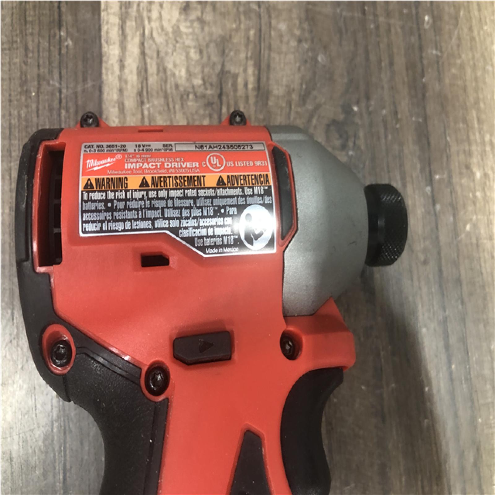 AS-IS Milwaukee 18V Lithium-Ion Compact Brushless Cordless 1/4 in. Impact Driver (Tool-Only)