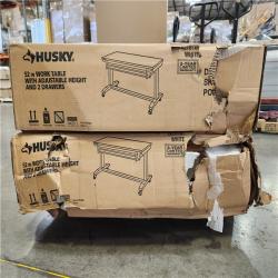 Phoenix Location Husky 52 in. W x 24 in. D 2-Drawer Adjustable Height White Workbench Table with Solid Wood Top (2 Tables)