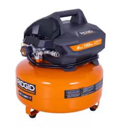 DALLAS LOCATION- NEW! RIDGID 6 Gal. 150 PSI Portable Electric Oil-Free Jobsite Pancake Air Compressor with Dual Pressure Gauges and 2-Quick Couplers PALLET -(12 UNITS)